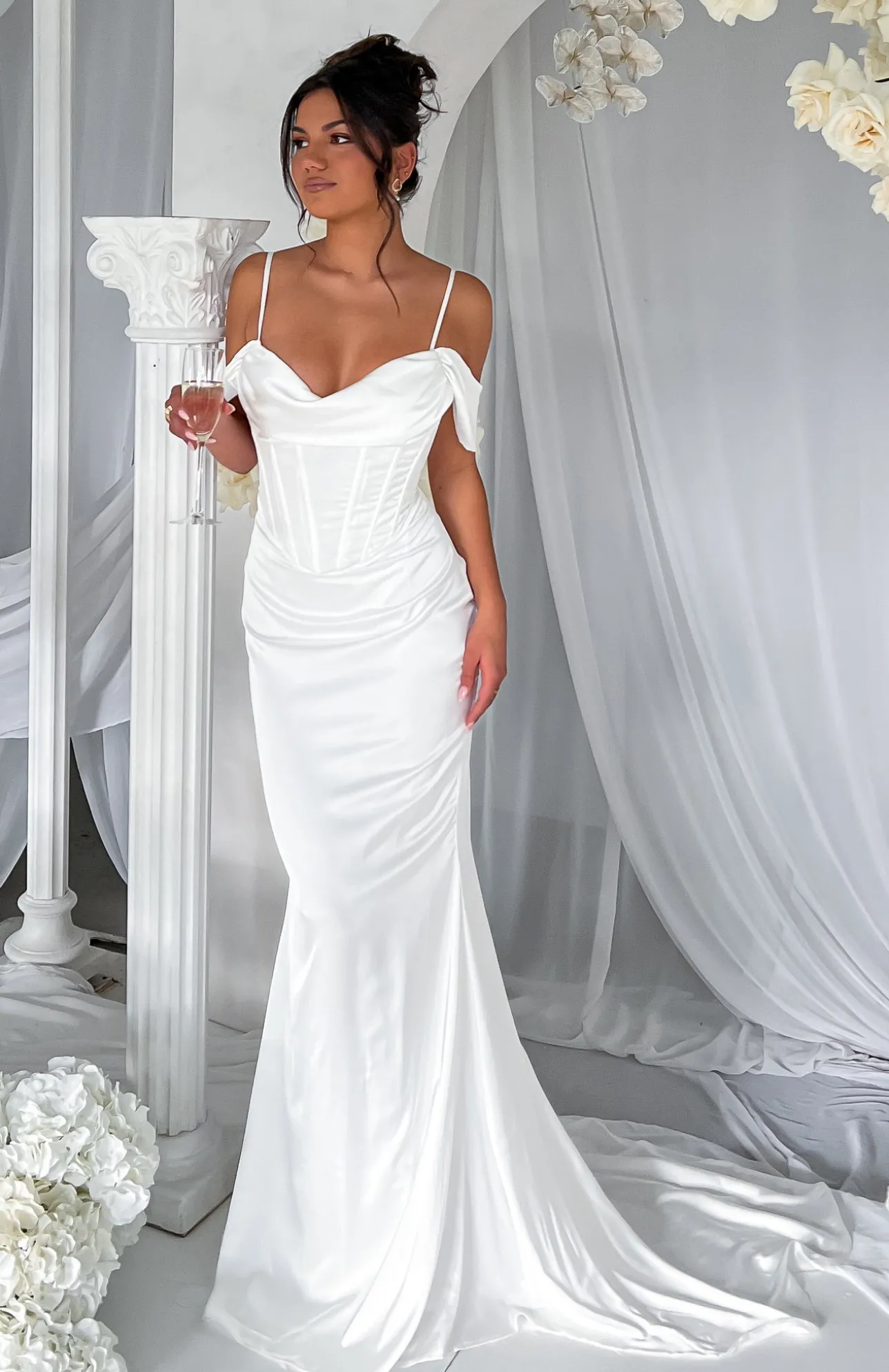 White Fox Boutique High Class Satin Maxi Dress Ivory white Online