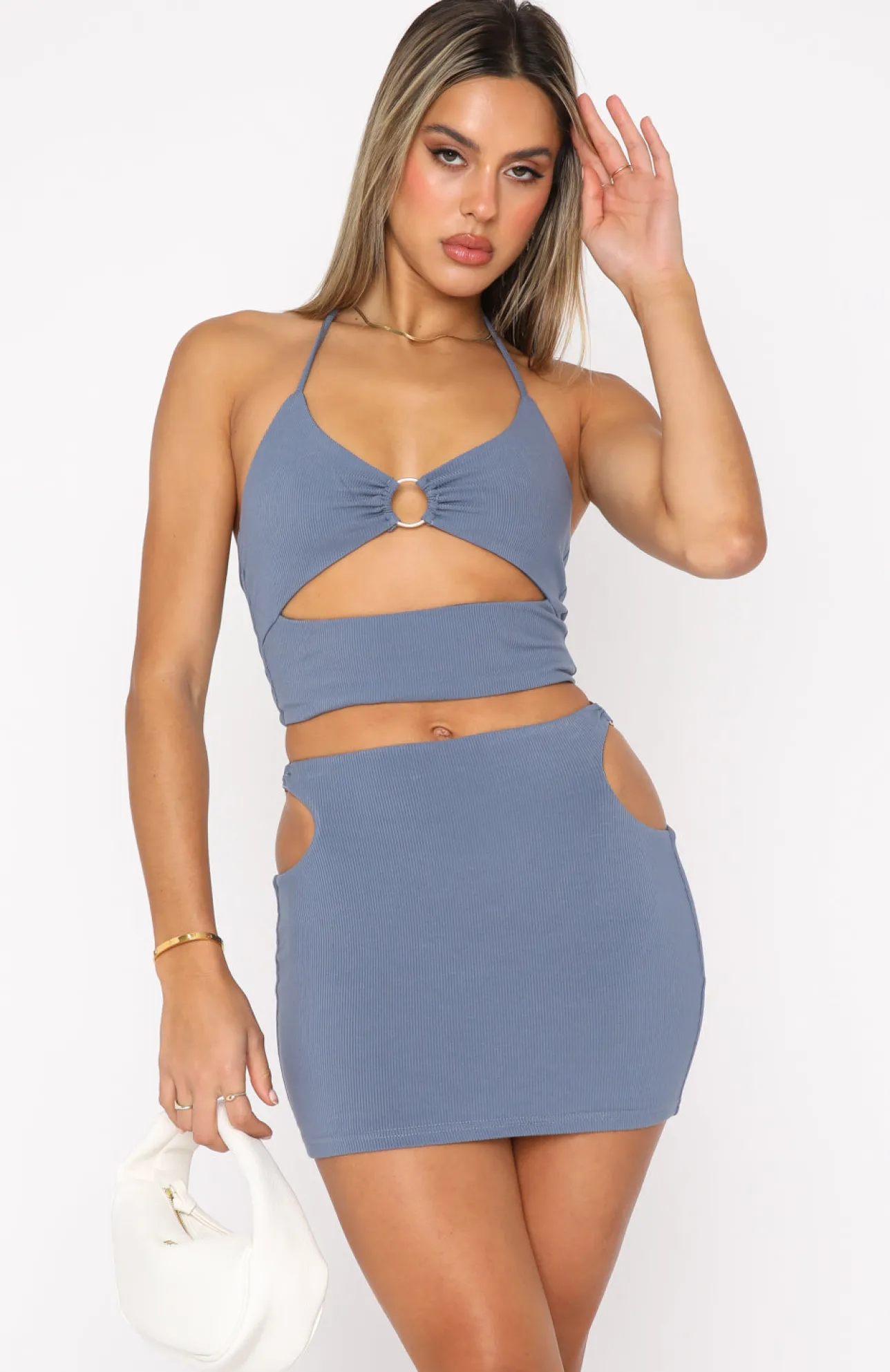 White Fox Boutique High Hopes Ribbed Crop Steel blue Shop