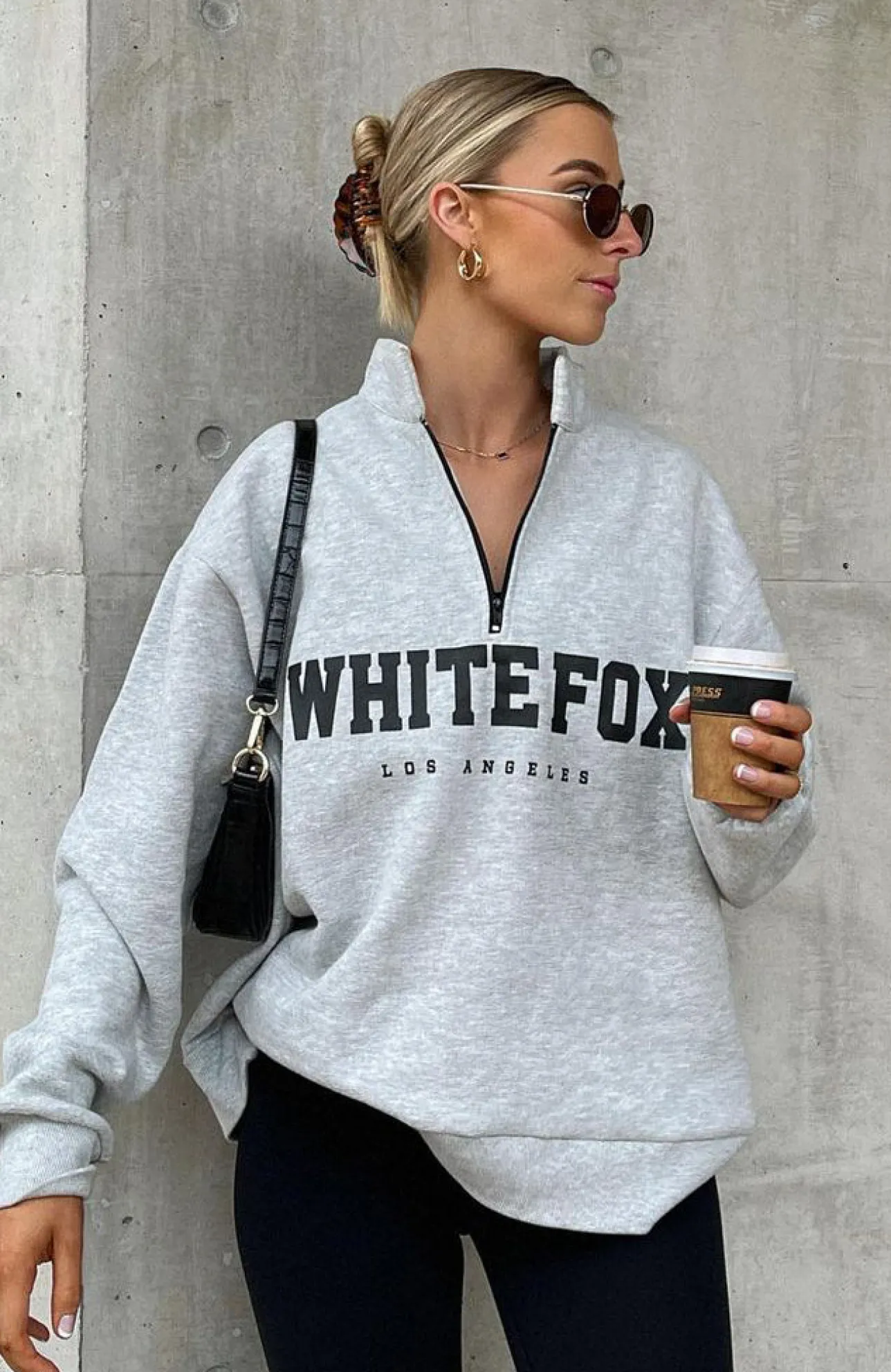 White Fox Boutique High Standard Zip Front Sweater Marle grey Flash Sale