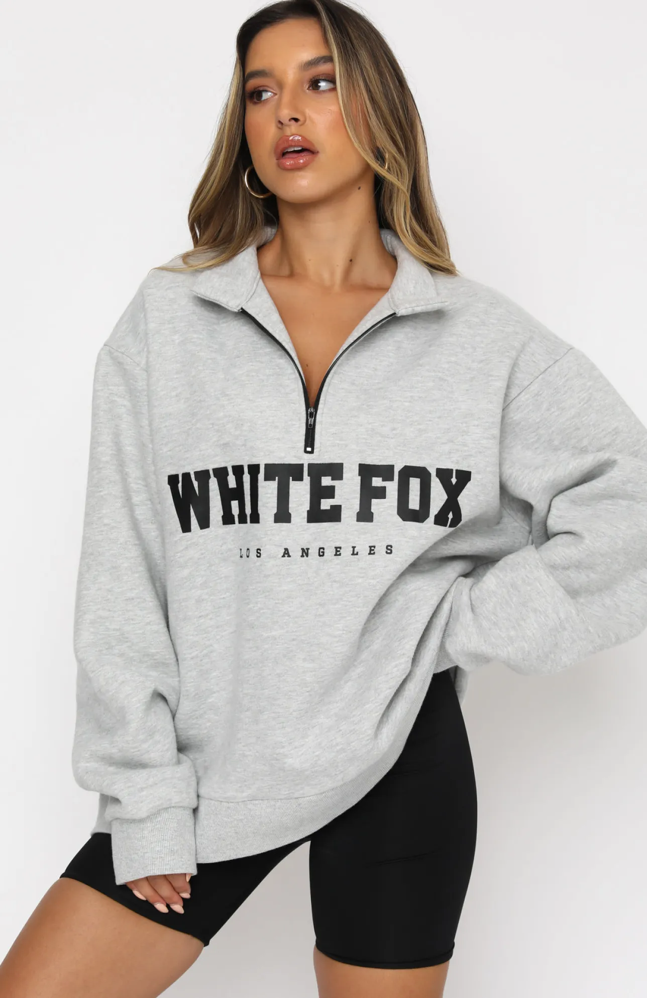 White Fox Boutique High Standard Zip Front Sweater Marle grey Flash Sale