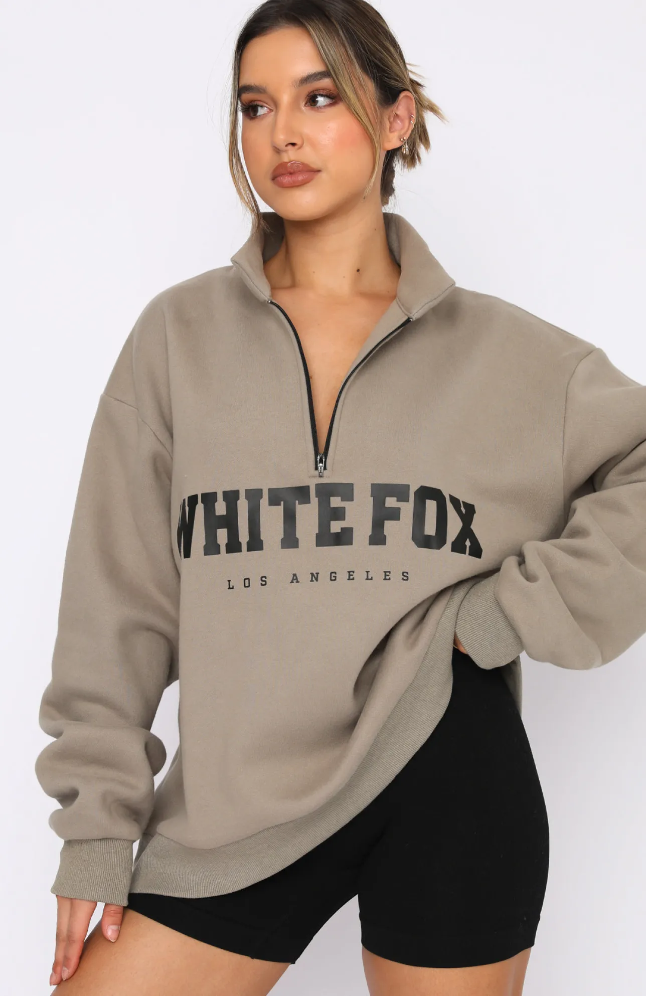 White Fox Boutique High Standard Zip Front Sweater Mocha brown Store