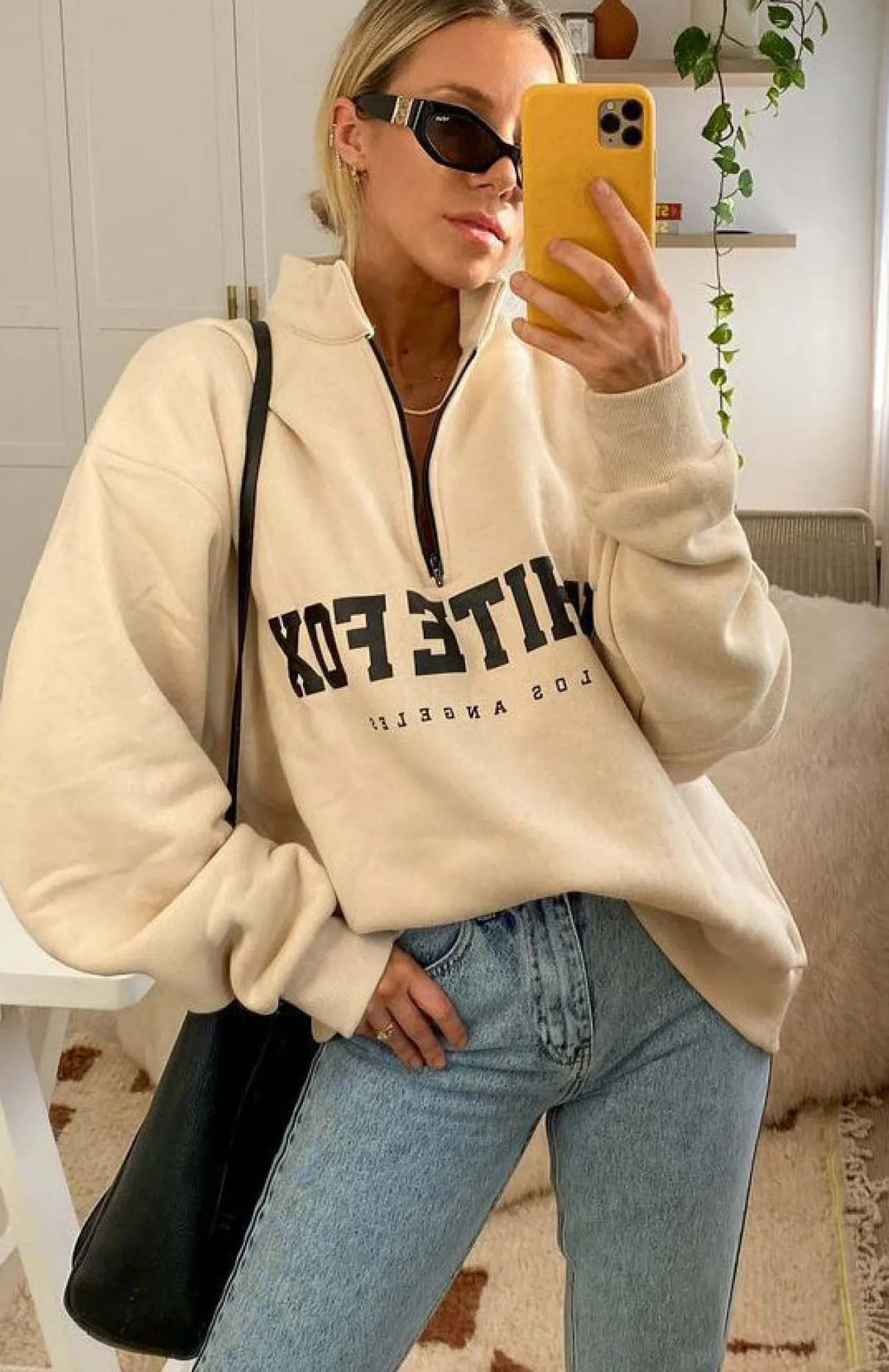 White Fox Boutique High Standard Zip Front Sweater Sand nude Store