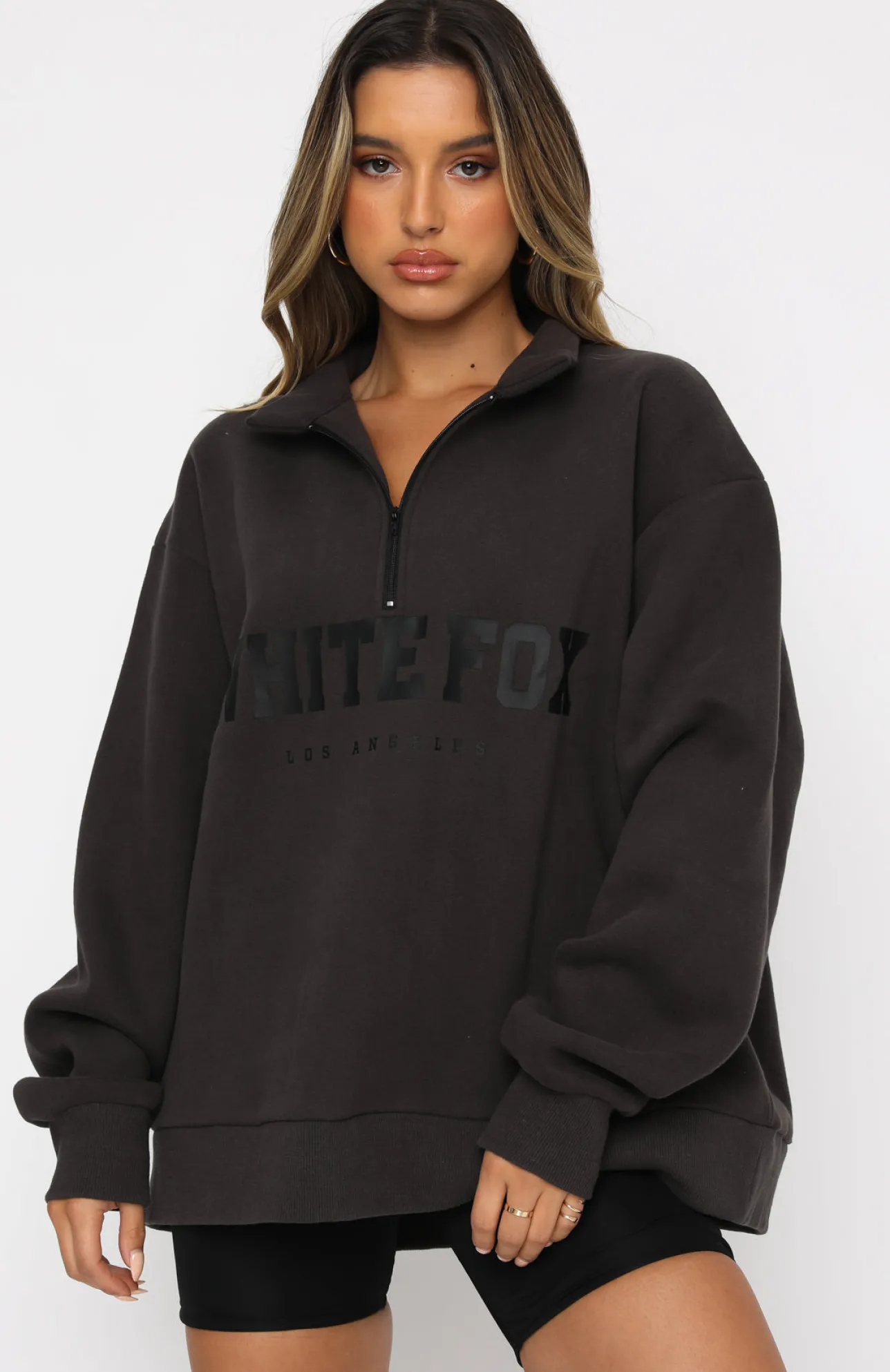 White Fox Boutique High Standard Zip Front Sweater Shadow grey Discount