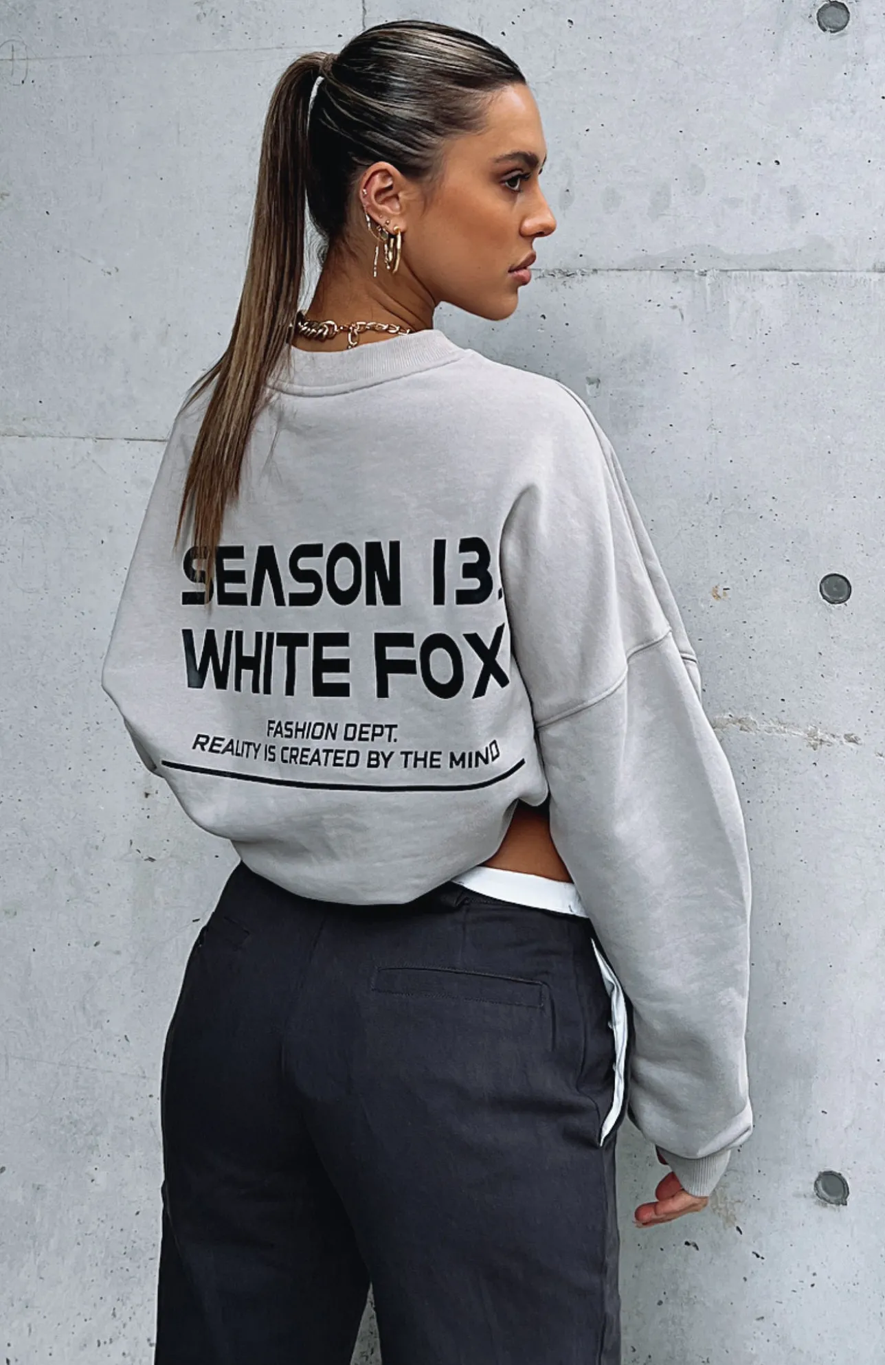 White Fox Boutique High Status Sweater Mushroom grey Discount