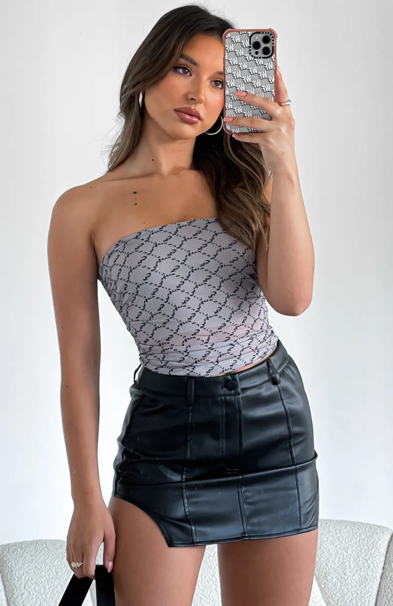 White Fox Boutique Hot Topics Strapless Mesh Crop Taupe nude Fashion