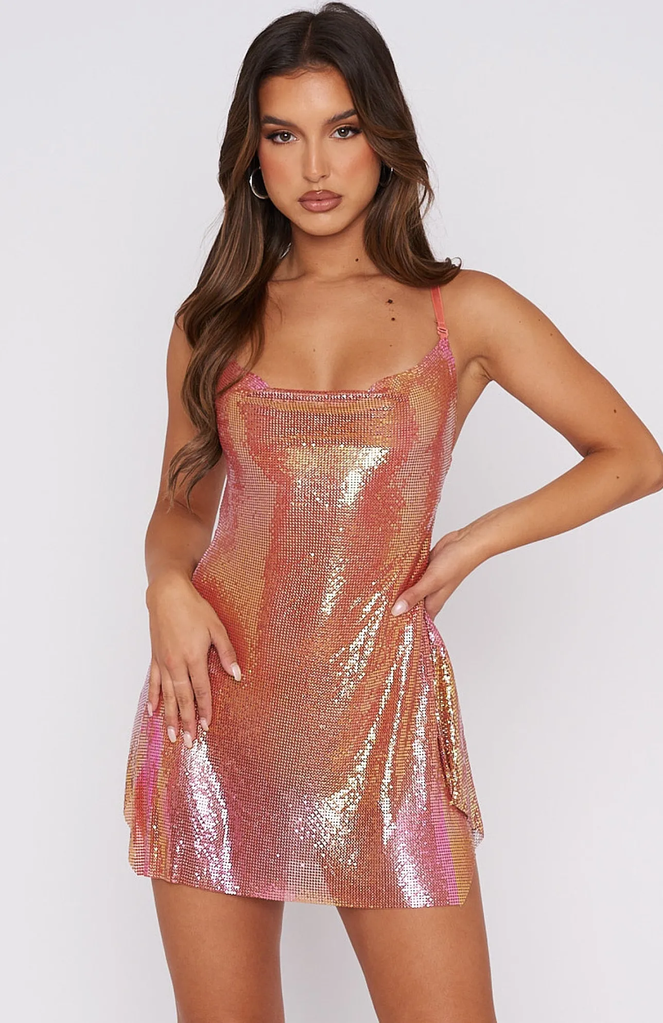 White Fox Boutique Iconic Image Mini Dress Coral Iridescent orange Online