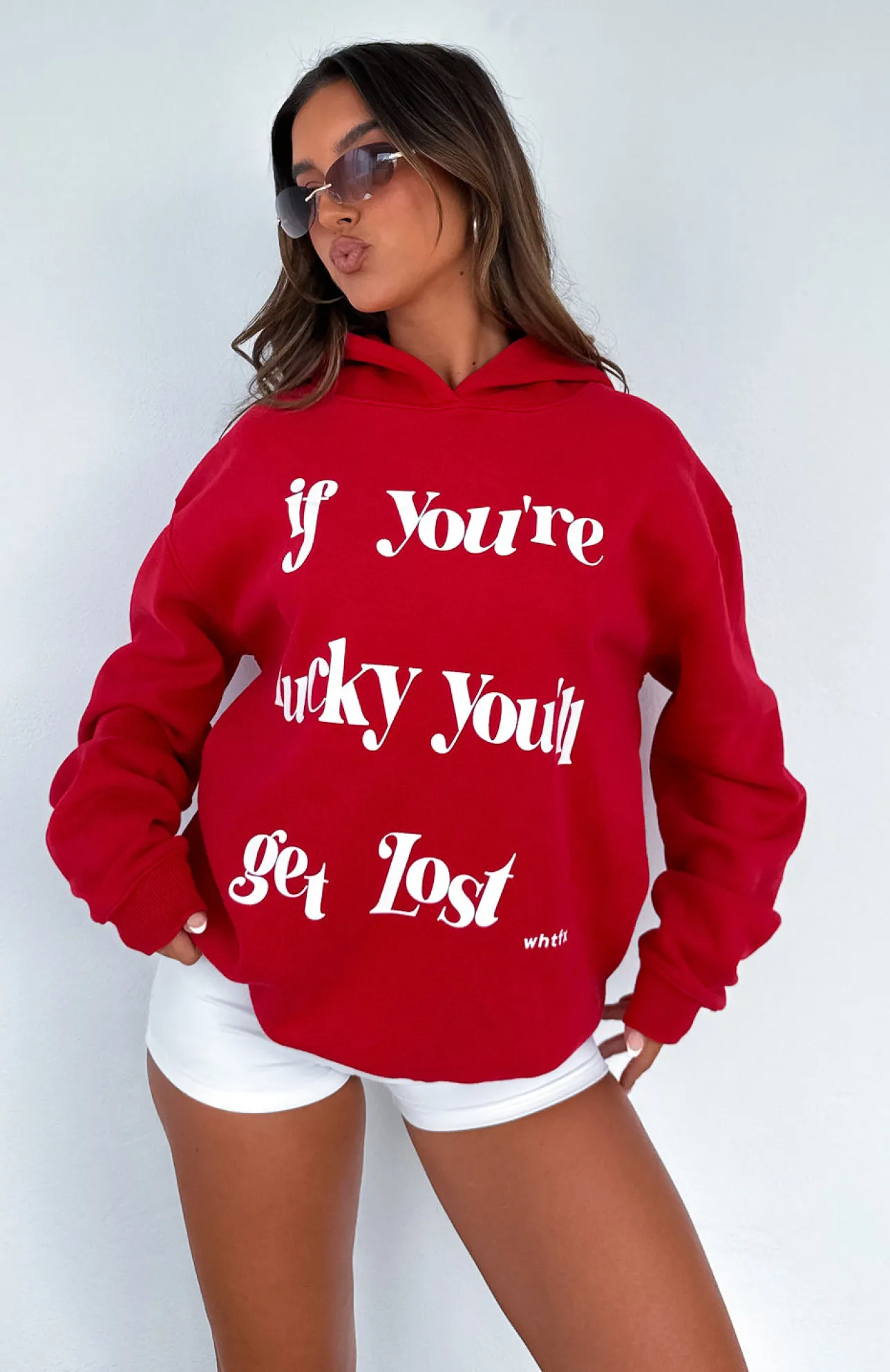 White Fox Boutique If You're Lucky Oversized Hoodie Dark red Fashion