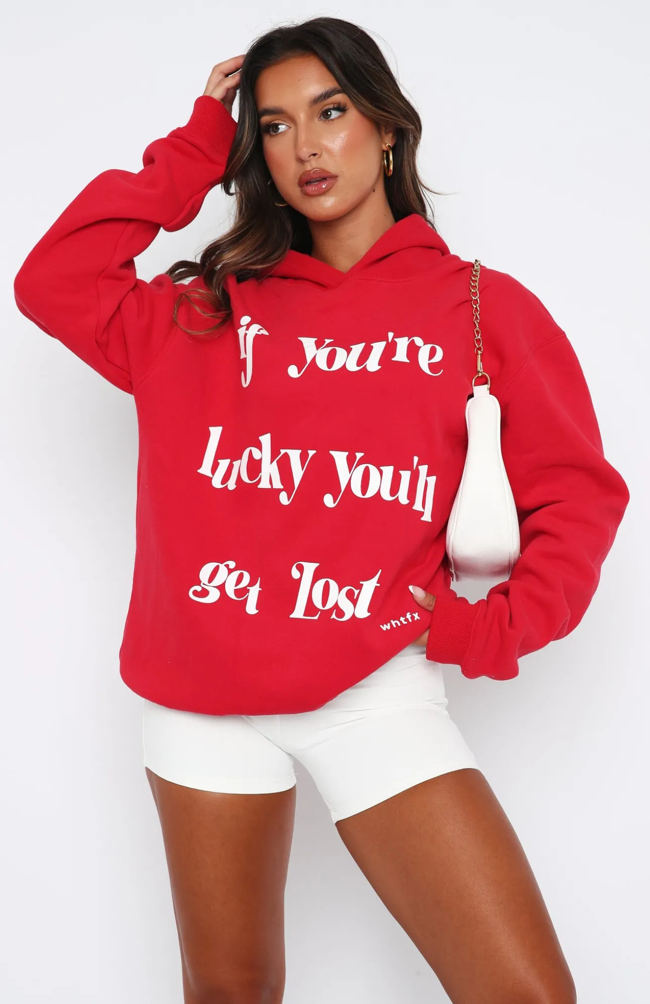 White Fox Boutique If You're Lucky Oversized Hoodie Dark red Fashion