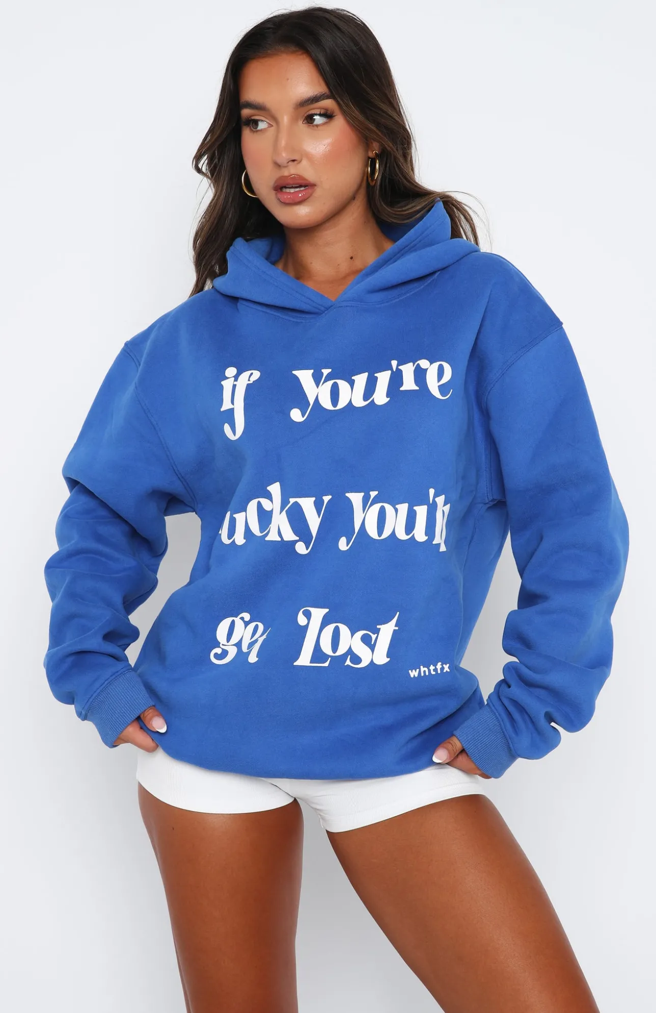 White Fox Boutique If You're Lucky Oversized Hoodie Electric blue Fashion