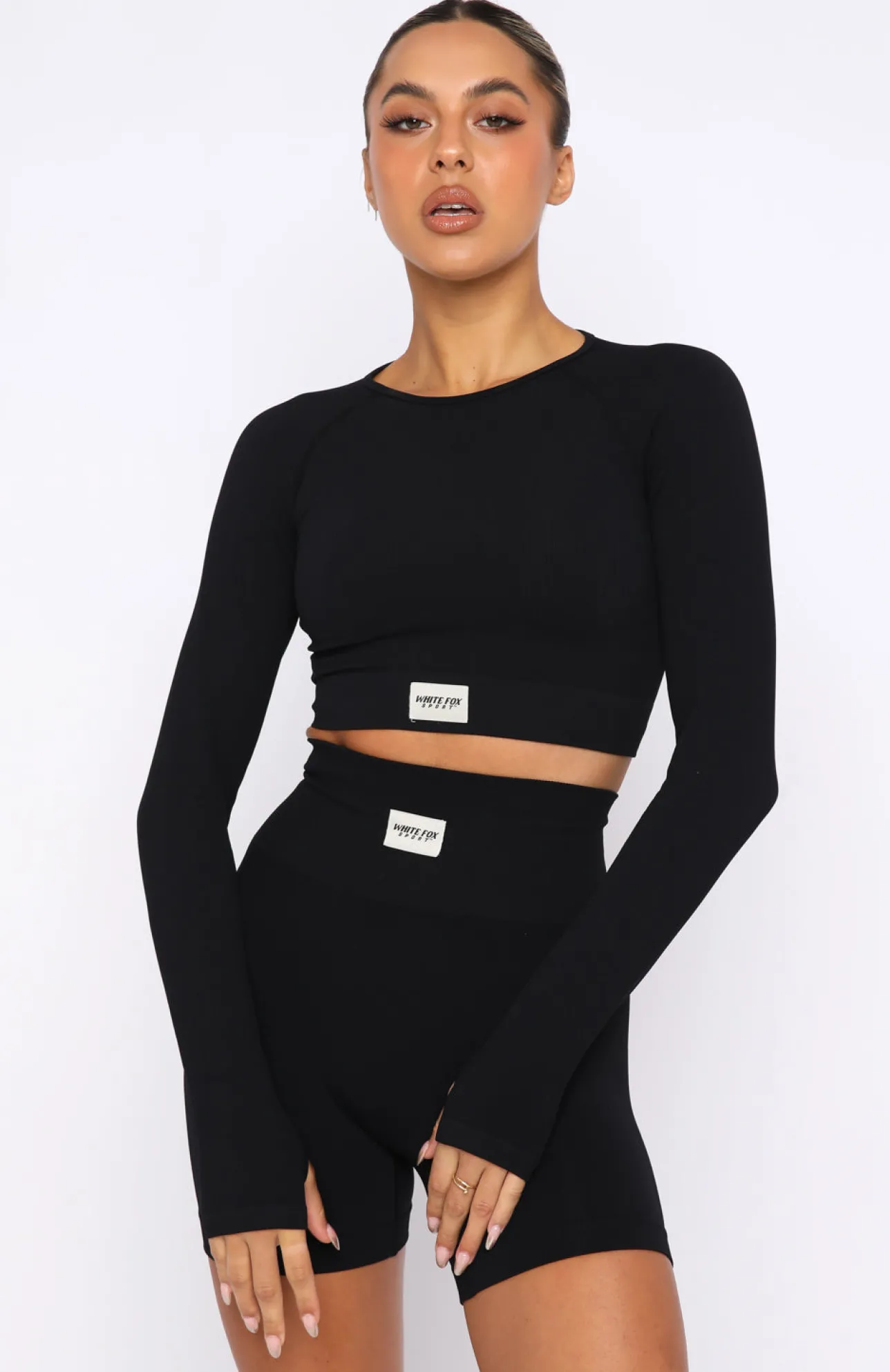 White Fox Boutique In Control Long Sleeve Seamless Crop black New