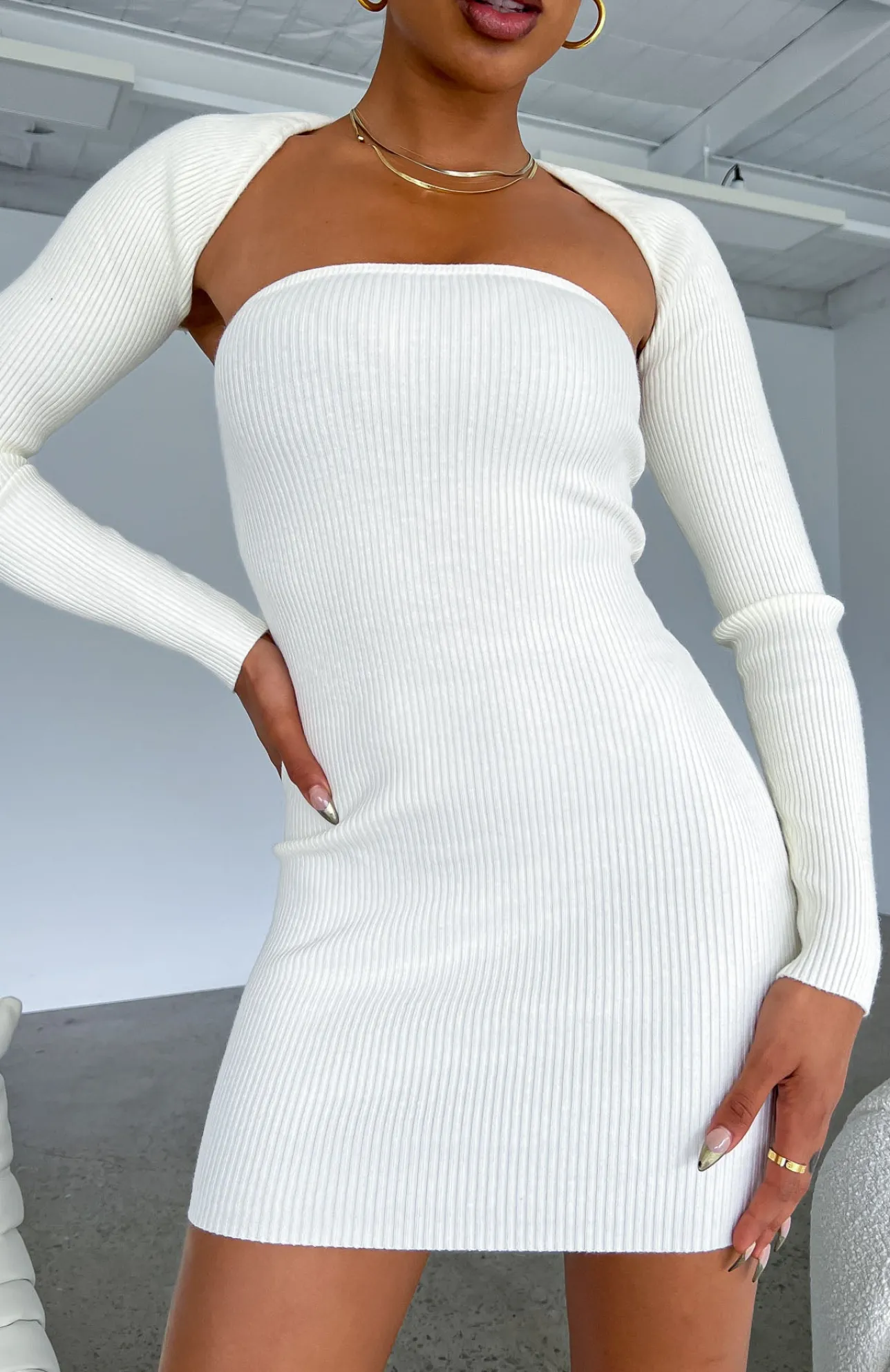 White Fox Boutique In Full Bloom Long Sleeve Mini Dress Off white Flash Sale