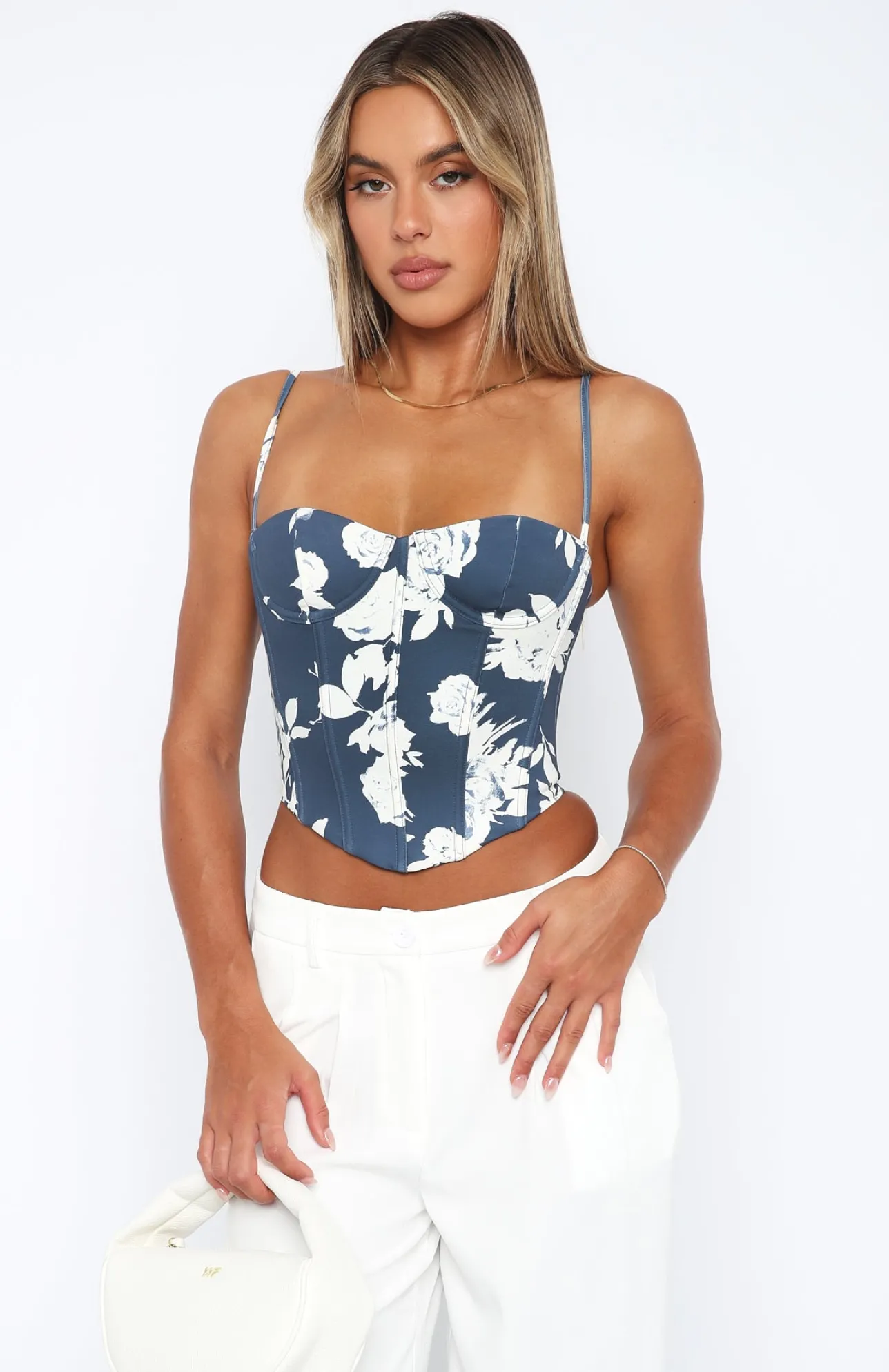 White Fox Boutique In The Morning Bustier Navy Rose blue Clearance