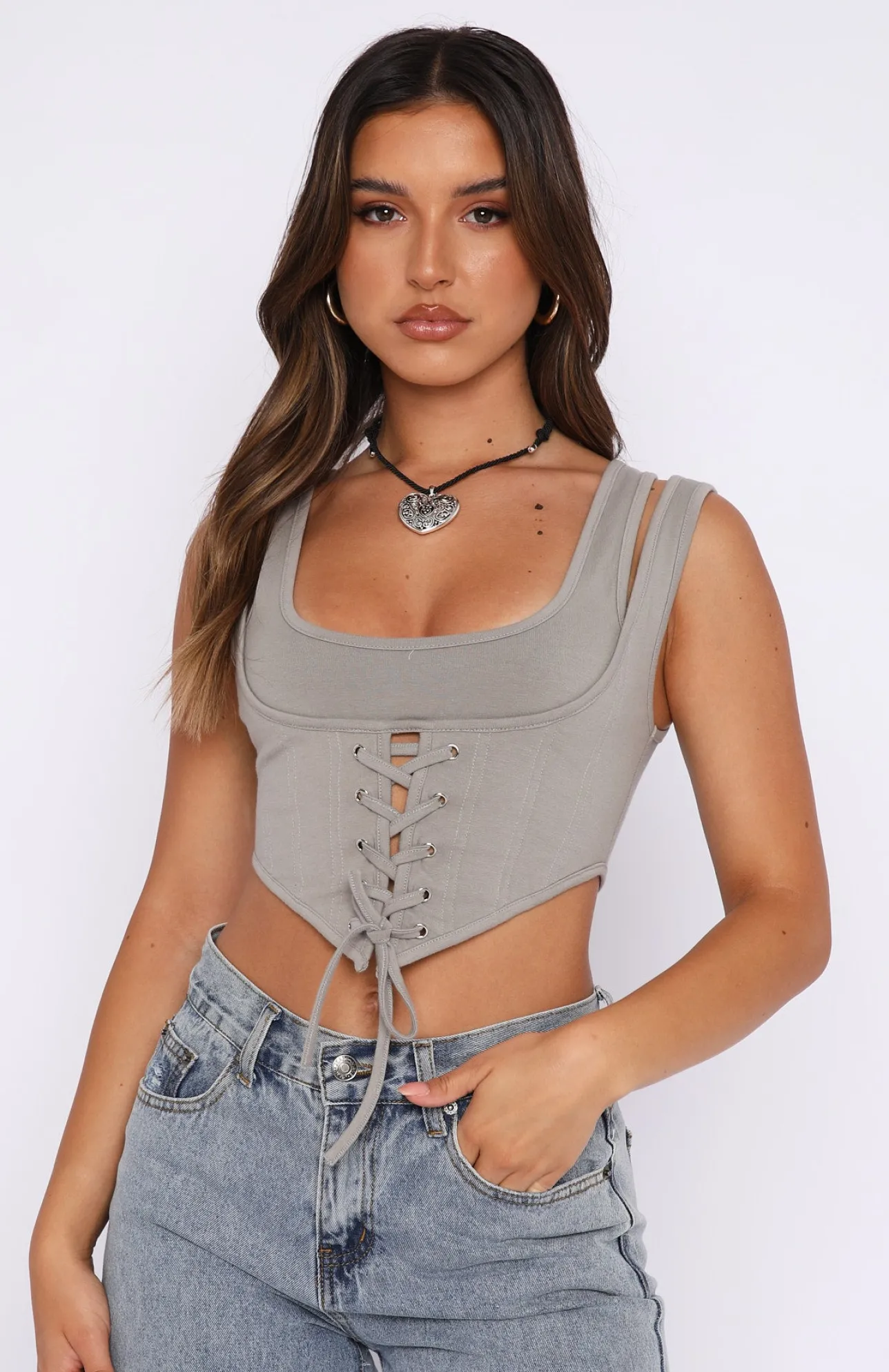 White Fox Boutique In Two Minds Crop Mushroom grey Discount