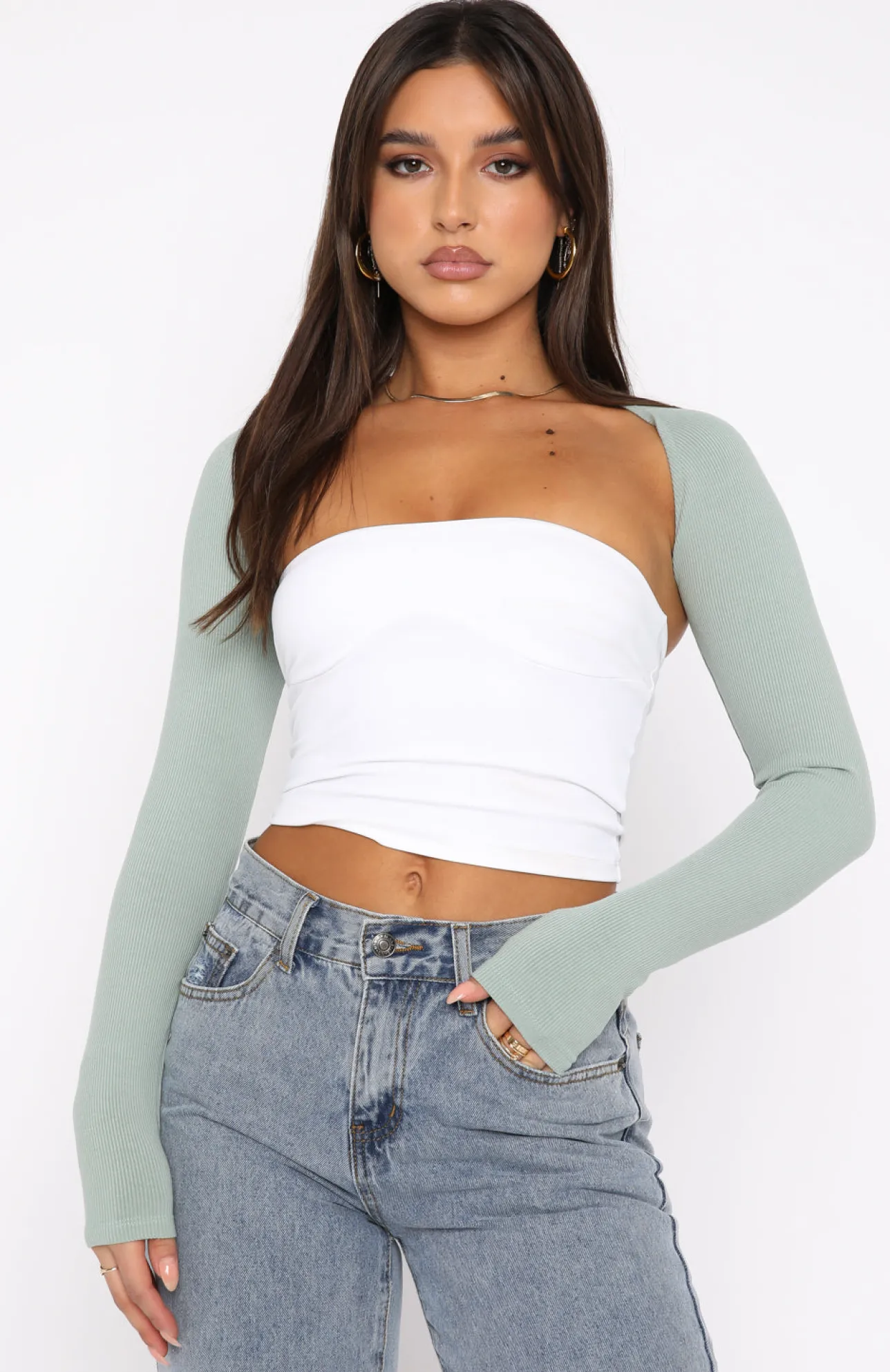 White Fox Boutique Inside Scoop Bolero Sage green Outlet