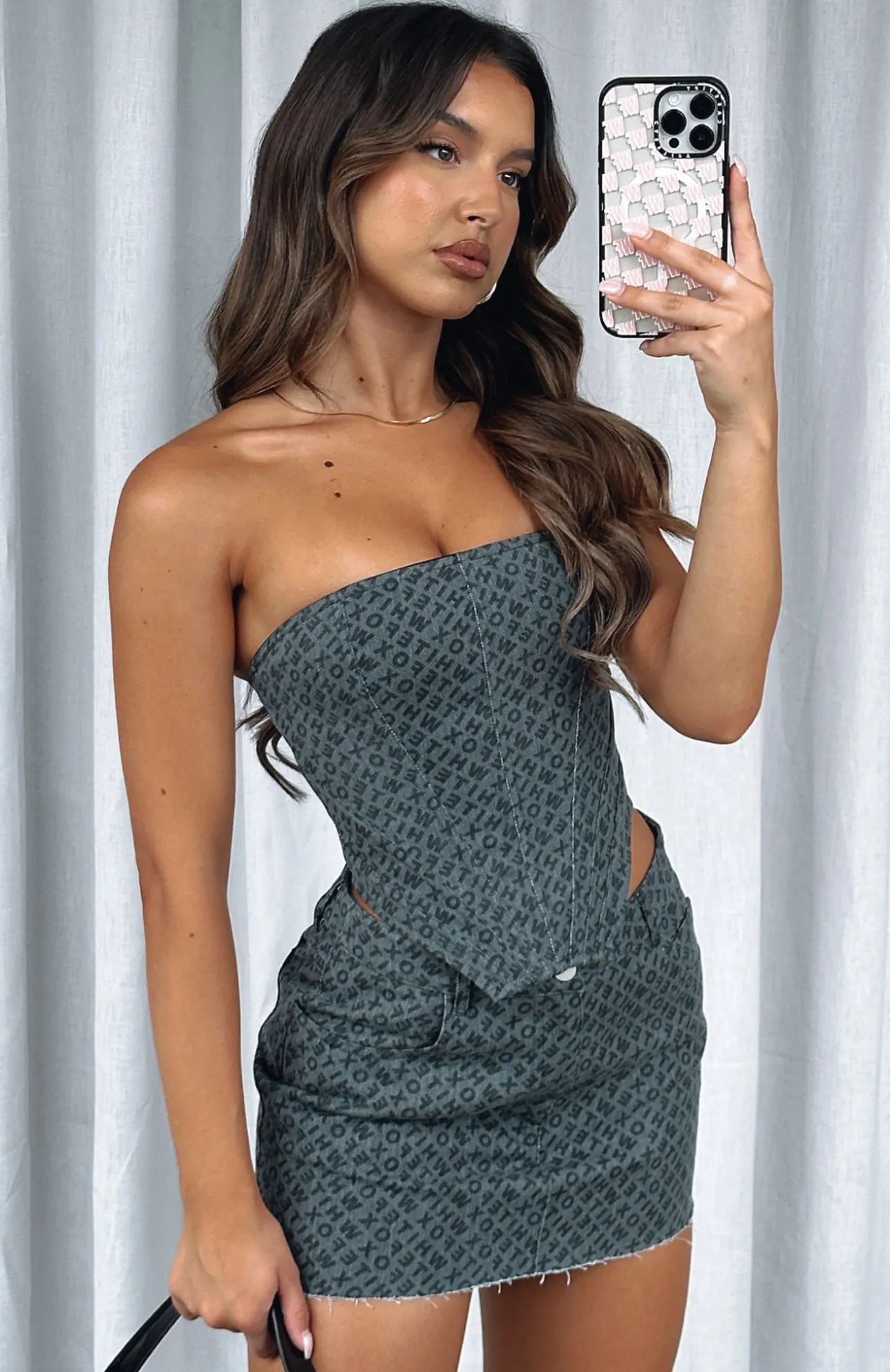 White Fox Boutique Insomnia Strapless Bustier Charcoal Monogram grey Outlet