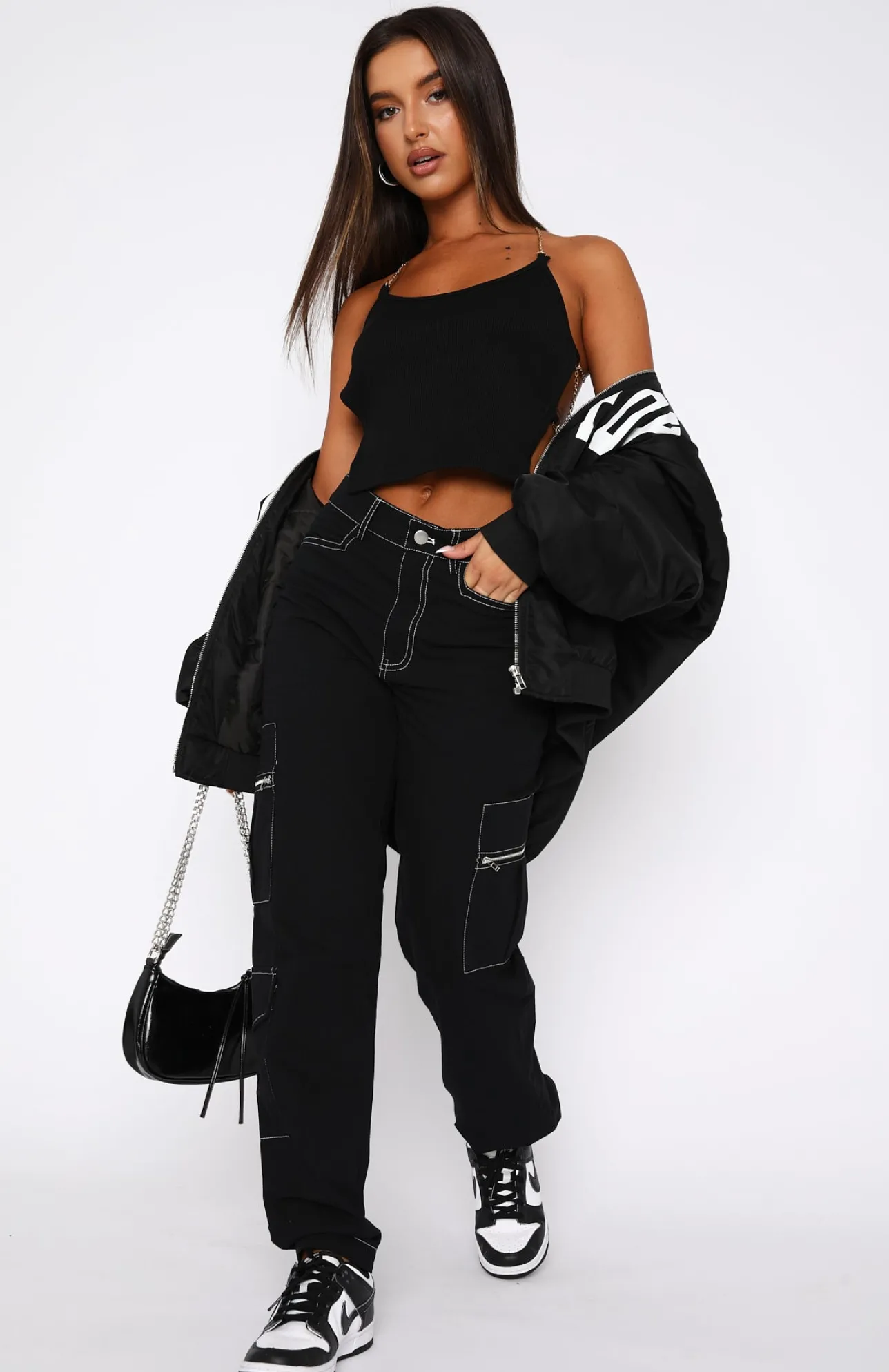 White Fox Boutique Is There Someone Else Cargo Pants black Clearance