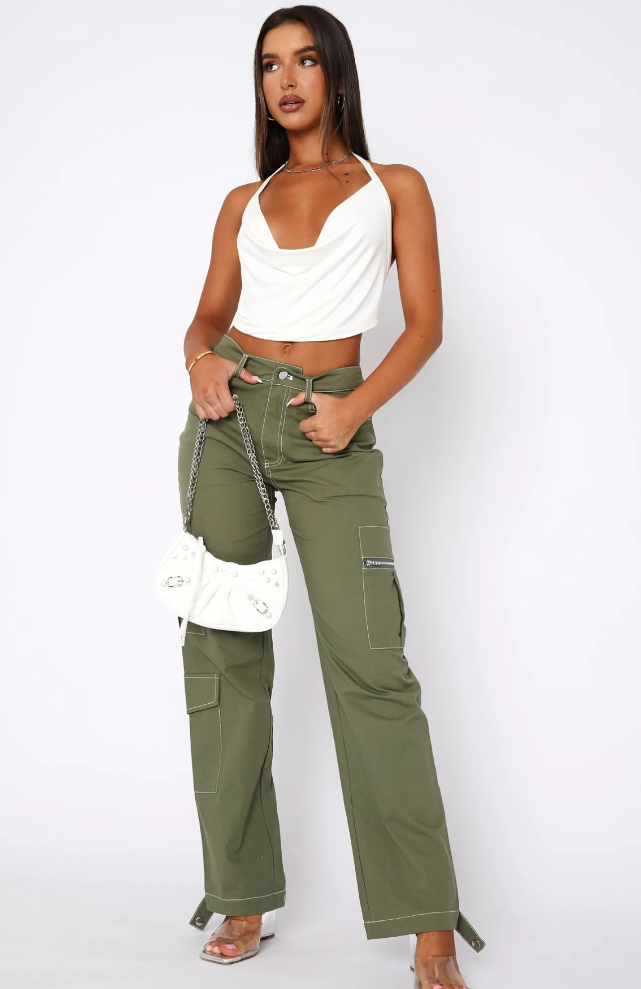 White Fox Boutique Is There Someone Else Cargo Pants Khaki green Outlet