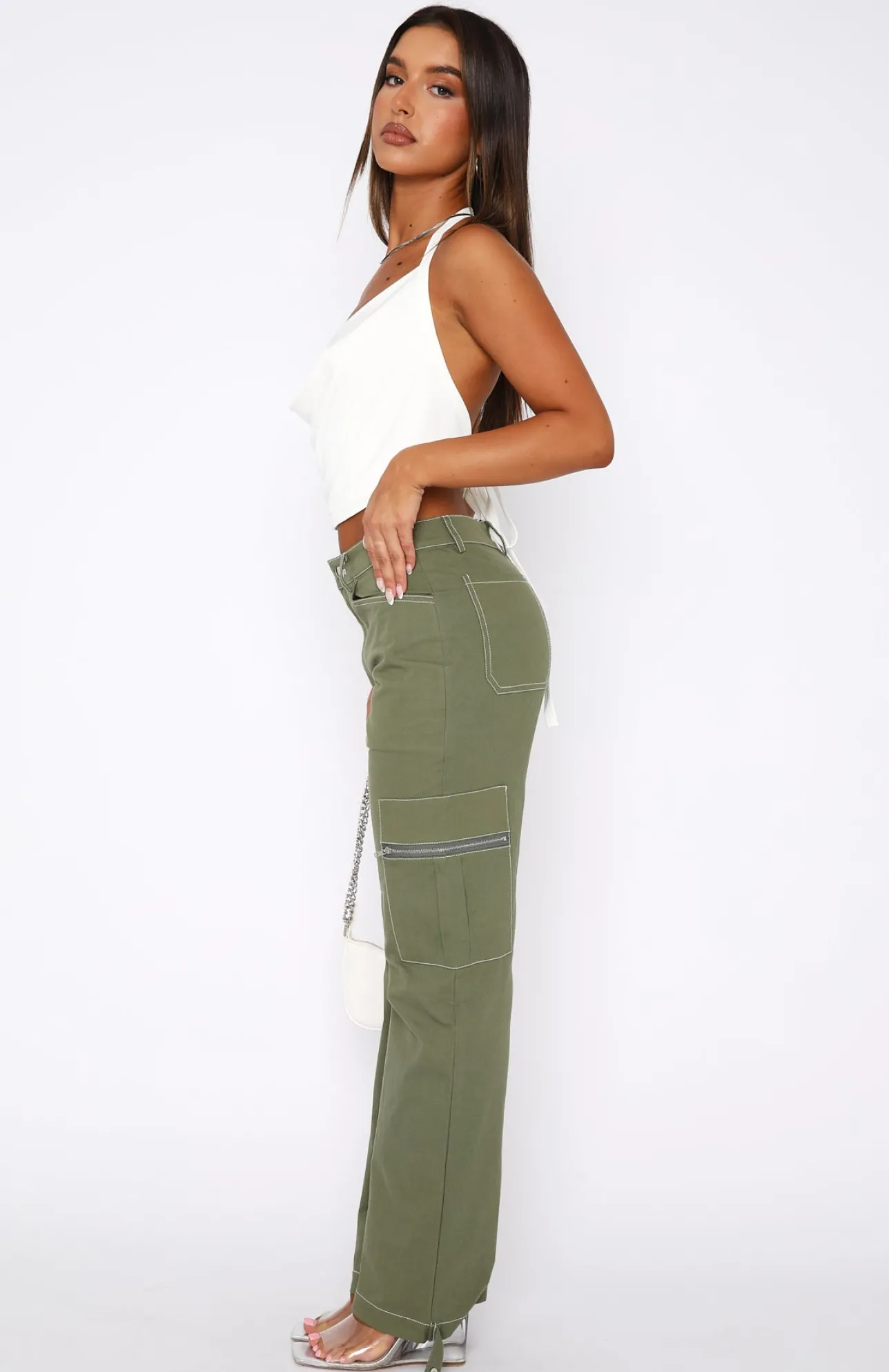 White Fox Boutique Is There Someone Else Cargo Pants Khaki green Outlet