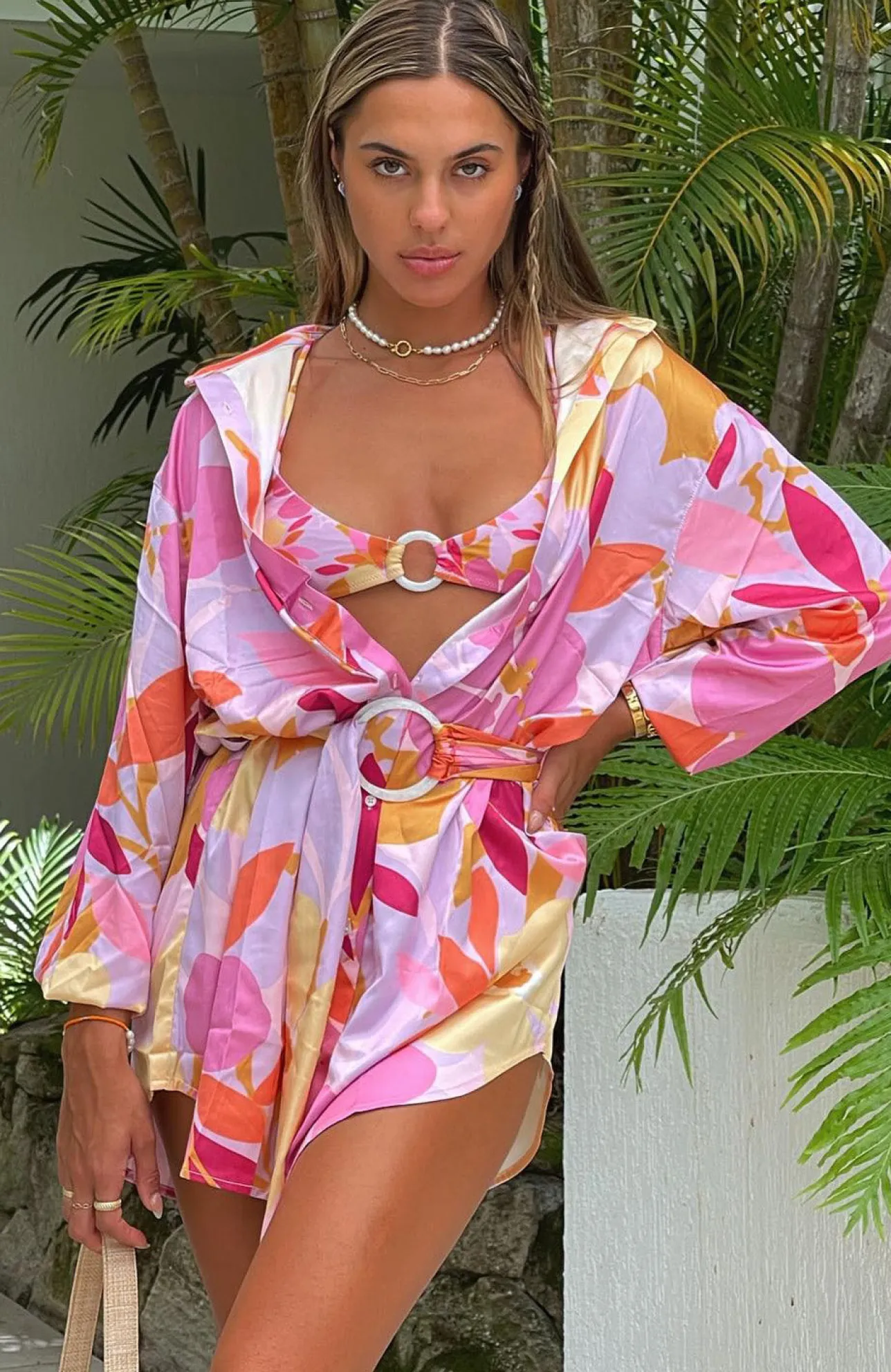 White Fox Boutique Island Dream Shirt Dress Retro Floral multi Shop