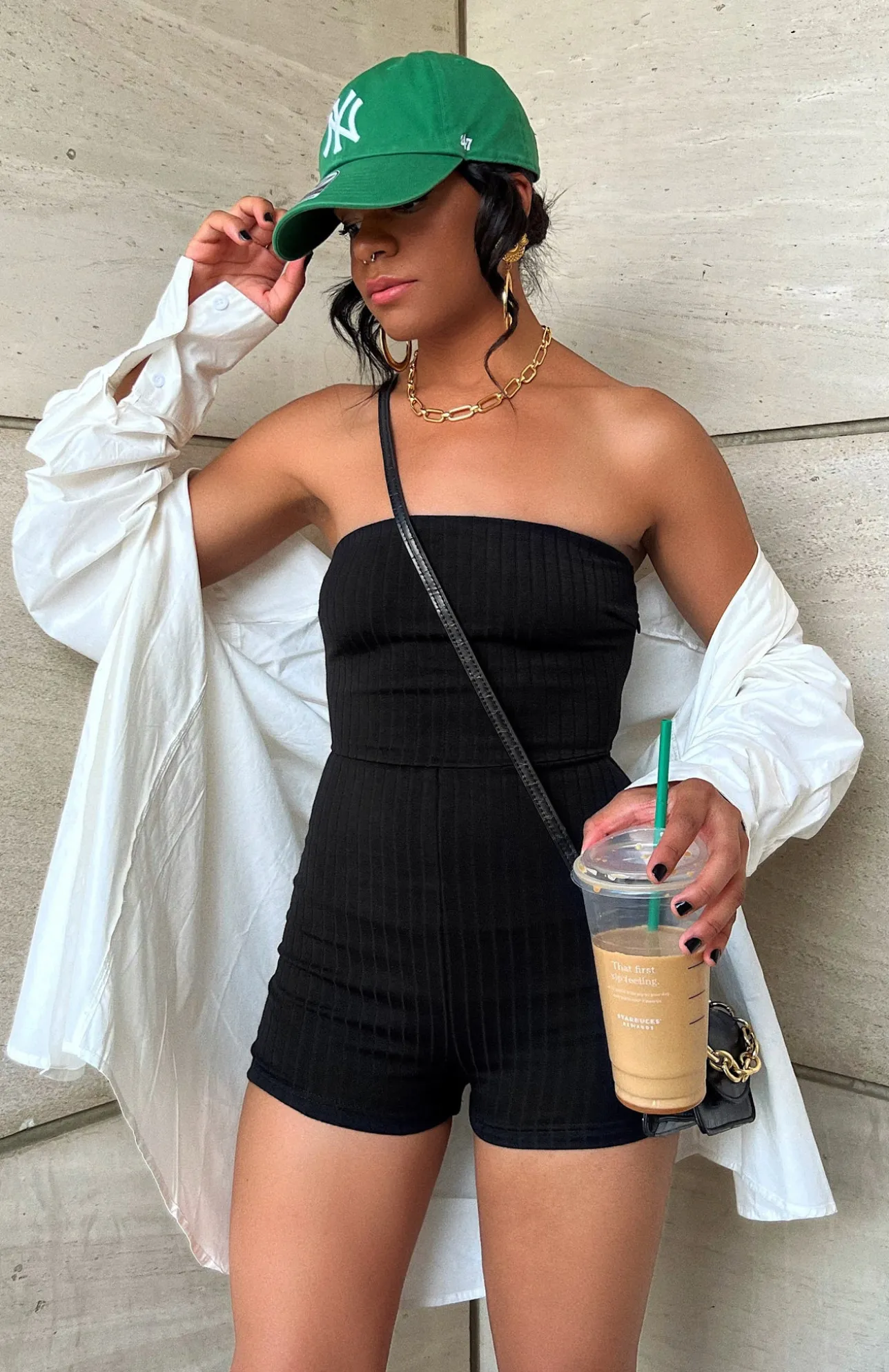 White Fox Boutique Island Ribbed Playsuit black Online