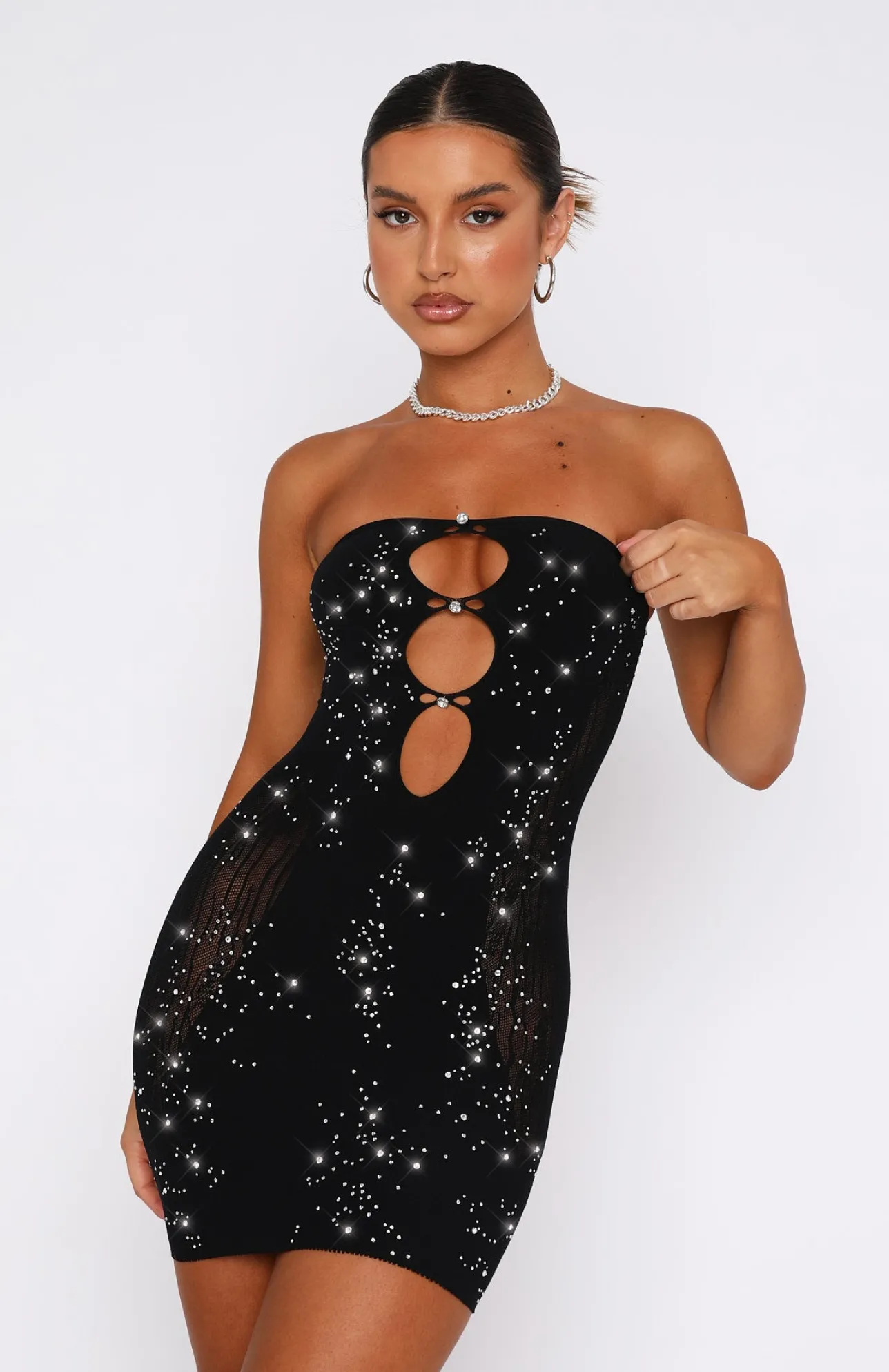 White Fox Boutique It's All About Me Strapless Diamante Mini Dress black Sale