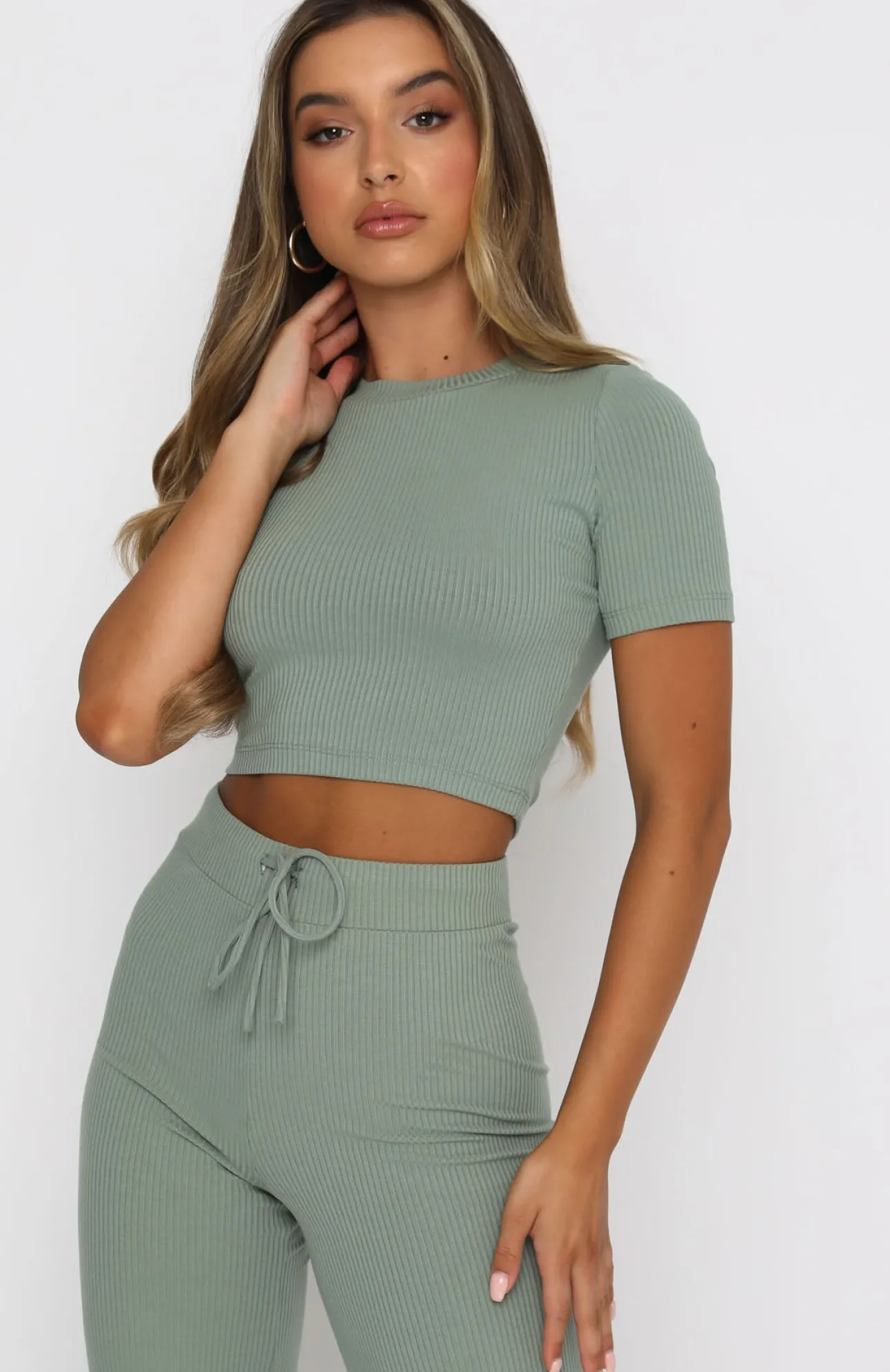 White Fox Boutique It's Meant To Be Crop Sage green Best Sale