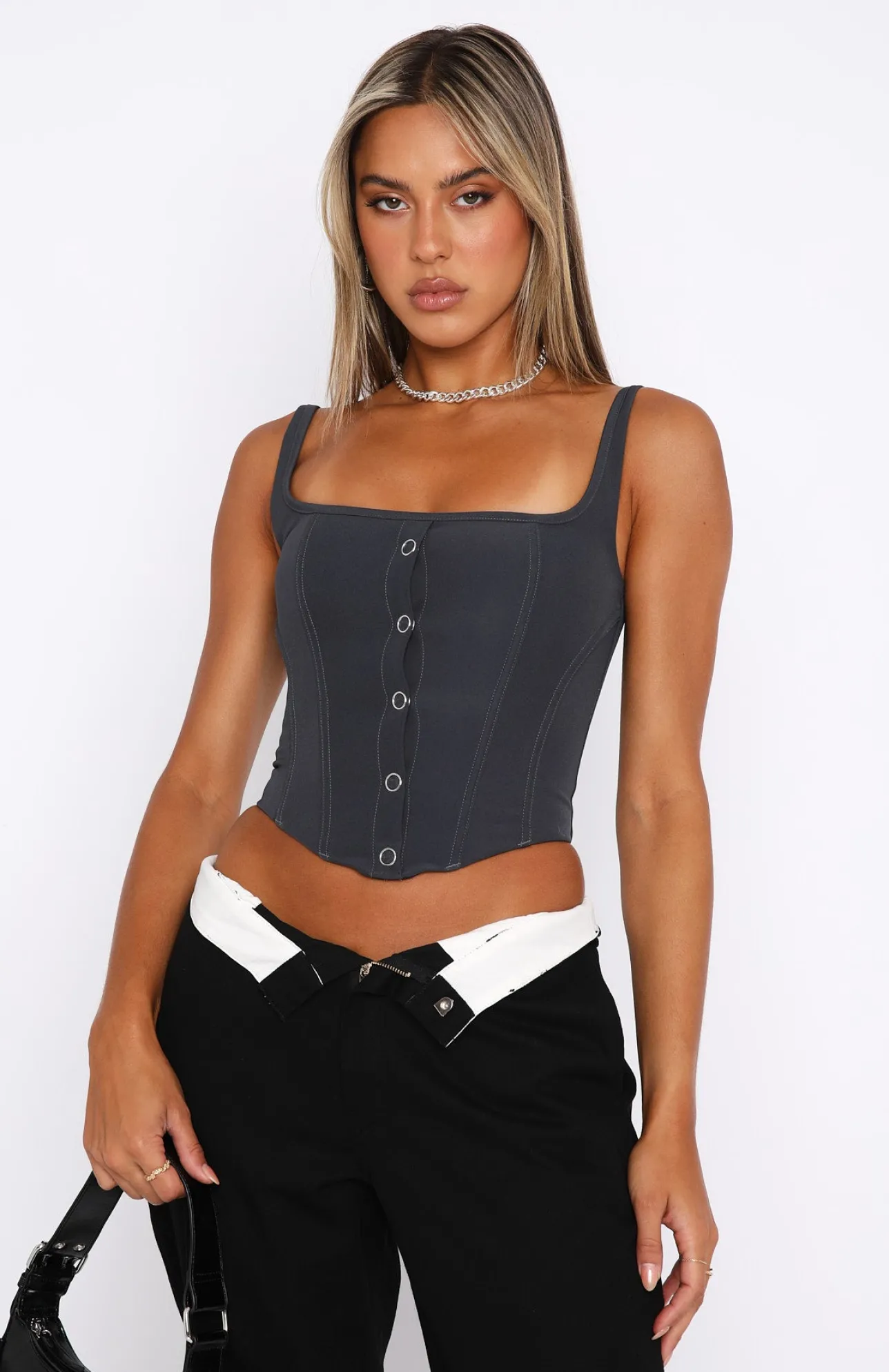 White Fox Boutique It's You Crop Charcoal grey Cheap