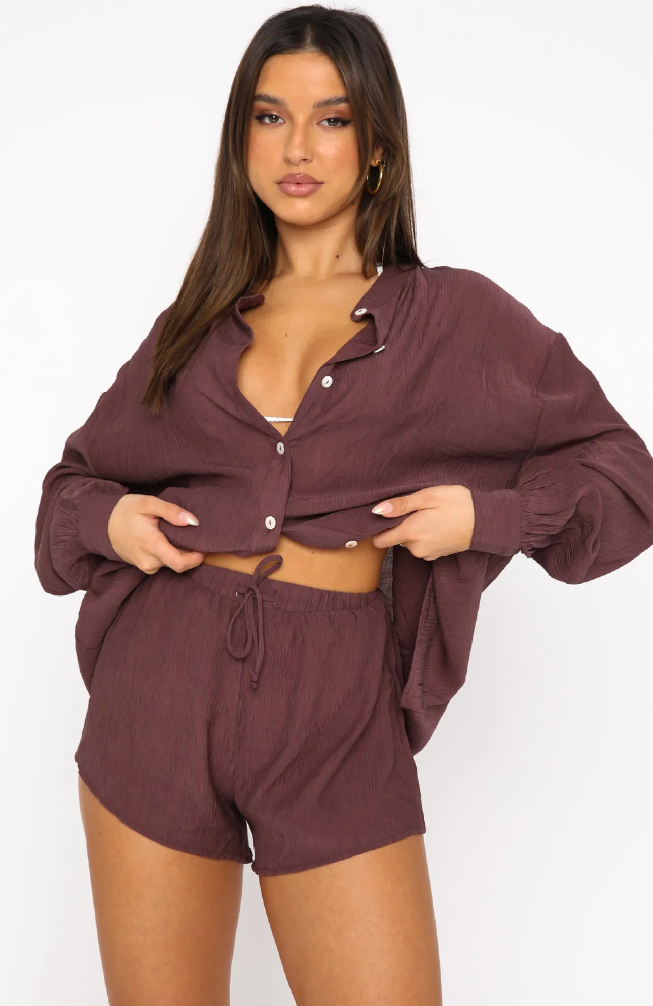 White Fox Boutique I've Got A Feeling Shorts Chocolate brown Clearance