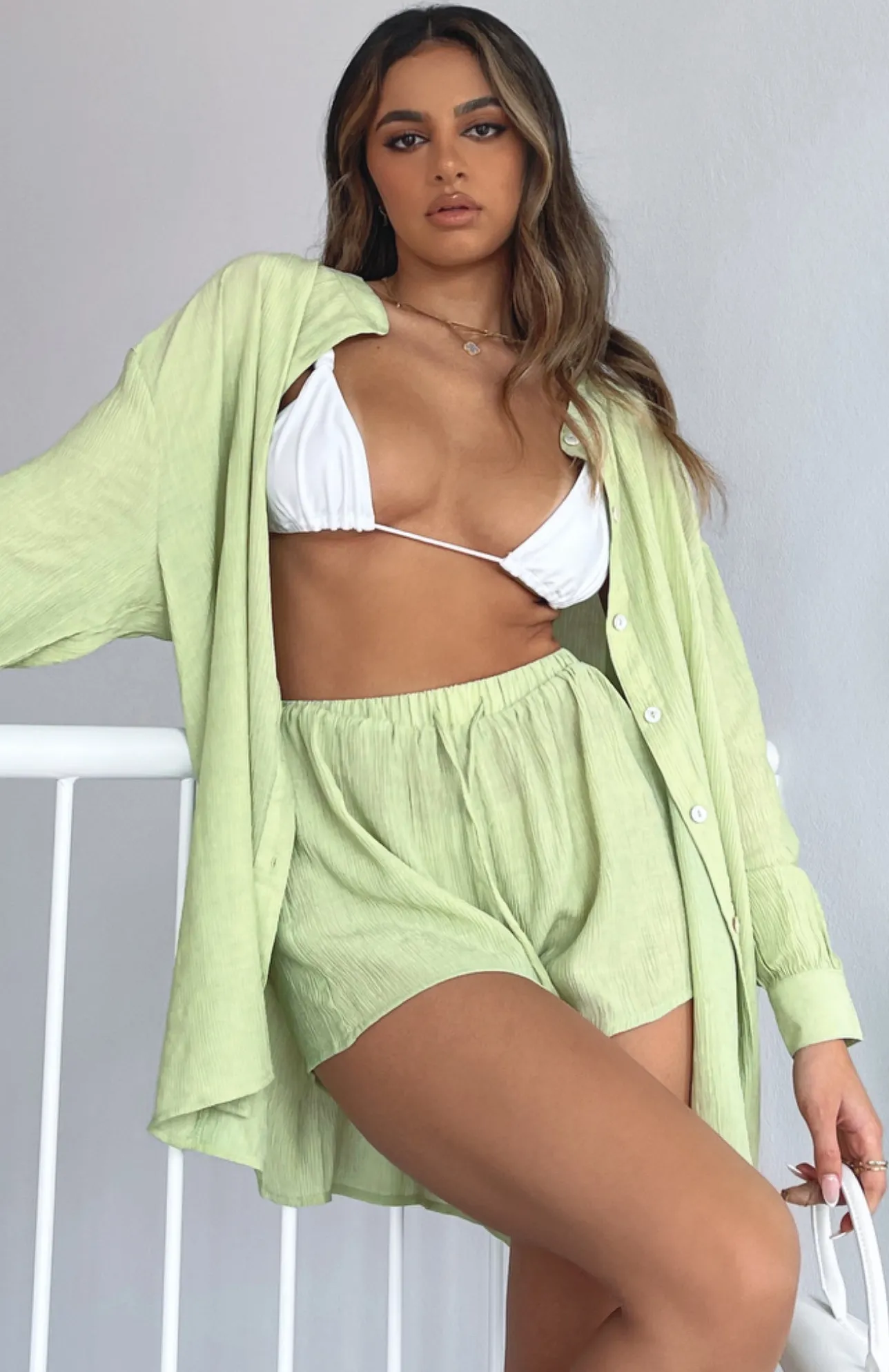 White Fox Boutique I've Got A Feeling Shorts Matcha green Flash Sale