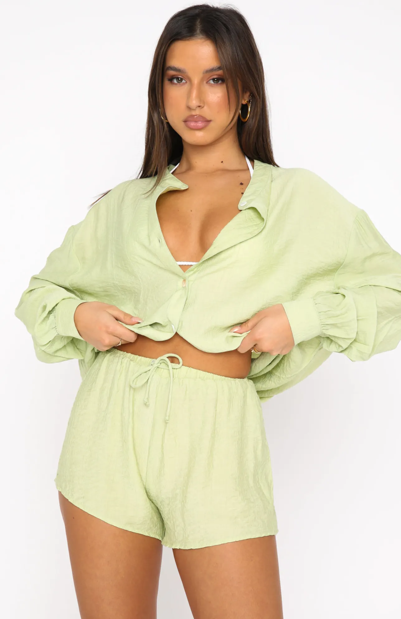 White Fox Boutique I've Got A Feeling Shorts Matcha green Flash Sale