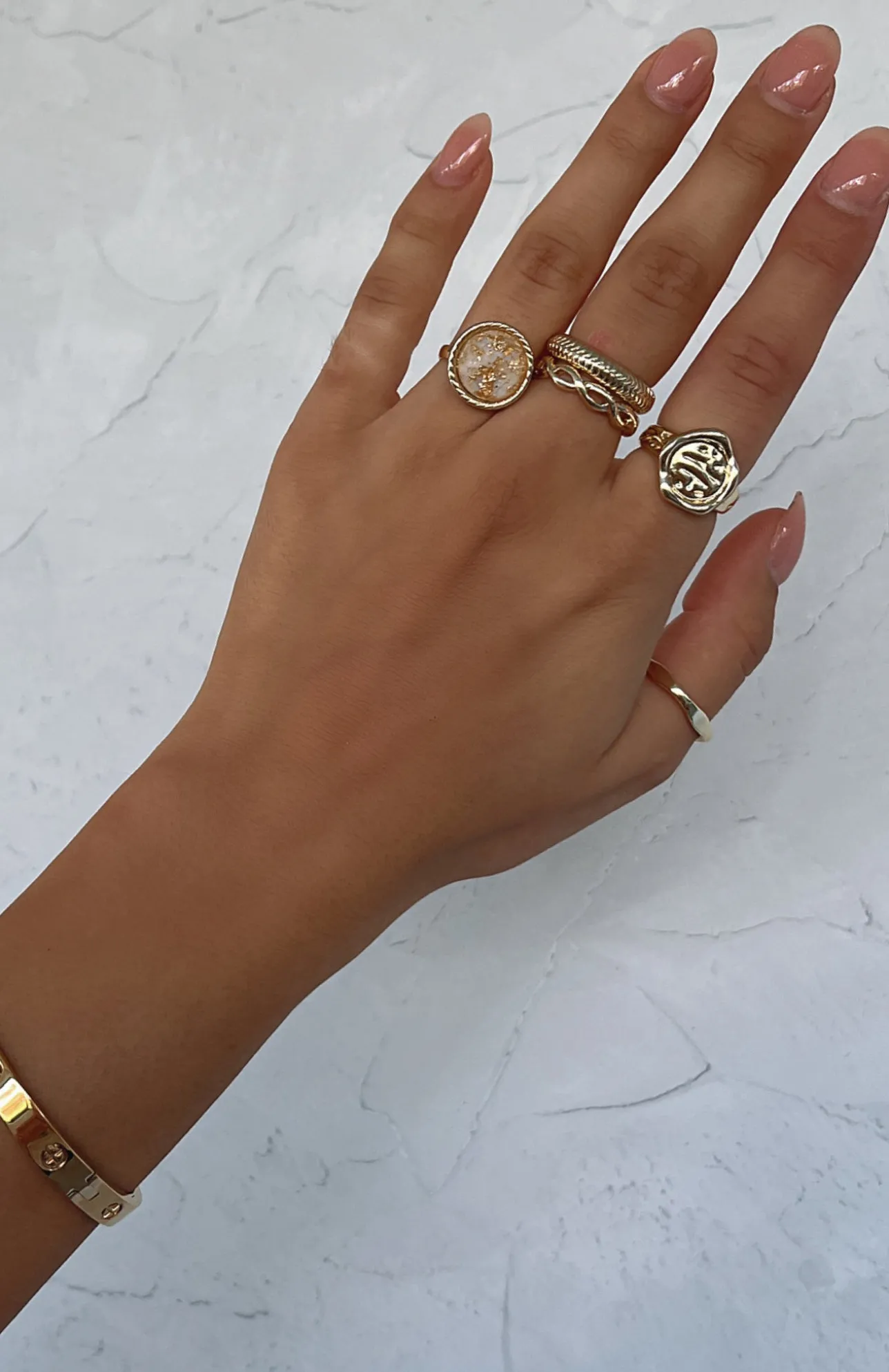 White Fox Boutique Jade Ring Set gold Hot