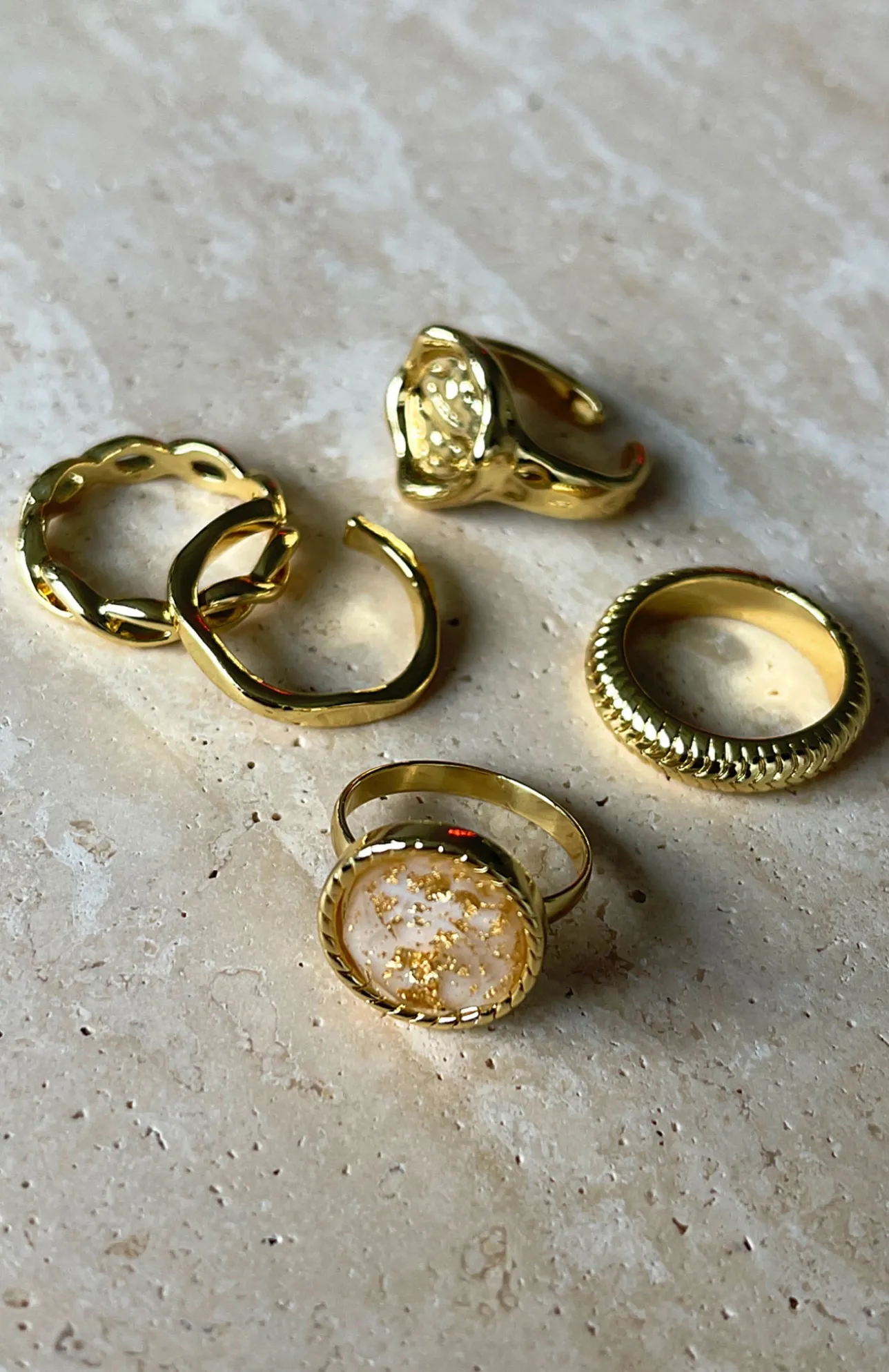 White Fox Boutique Jade Ring Set gold Hot