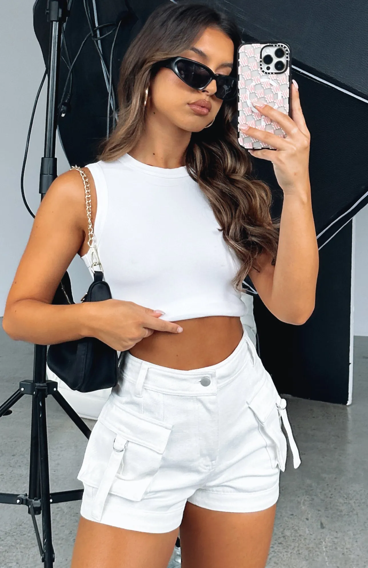 White Fox Boutique Just A Friend Cargo Shorts Cream white Cheap