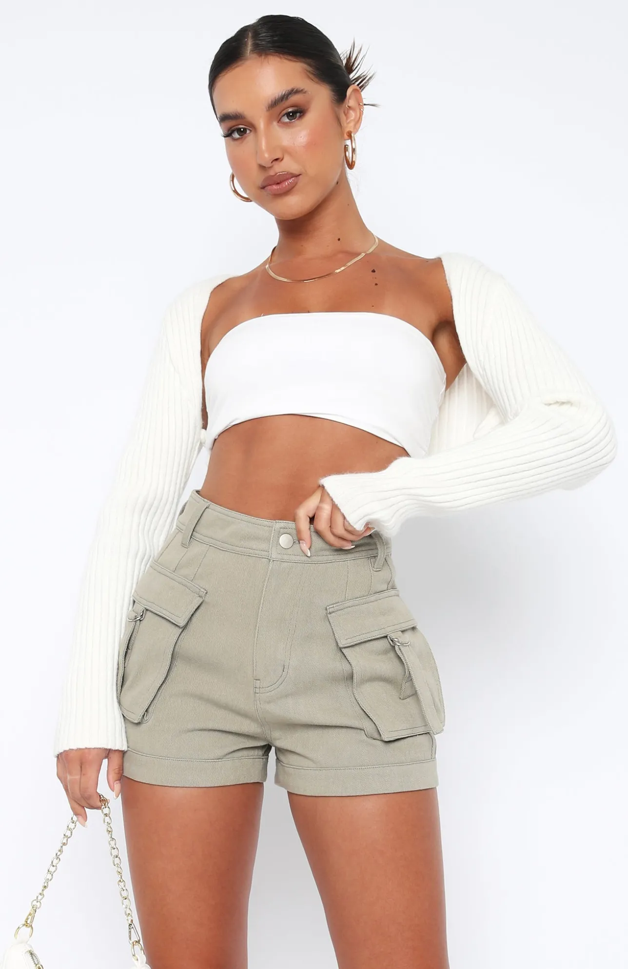 White Fox Boutique Just A Friend Cargo Shorts Dusty Olive green Cheap
