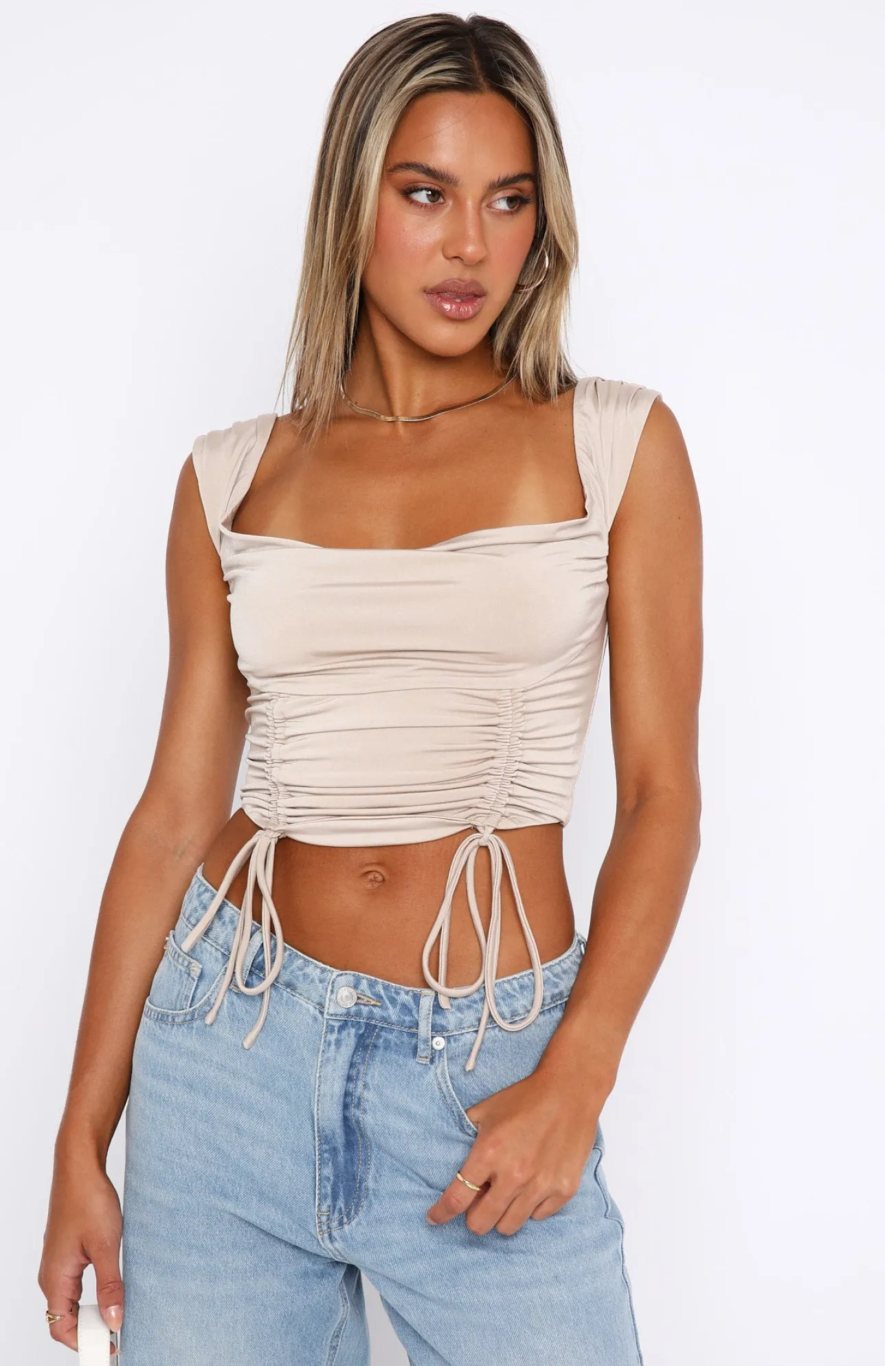 White Fox Boutique Keep It Classy Crop Taupe nude Cheap
