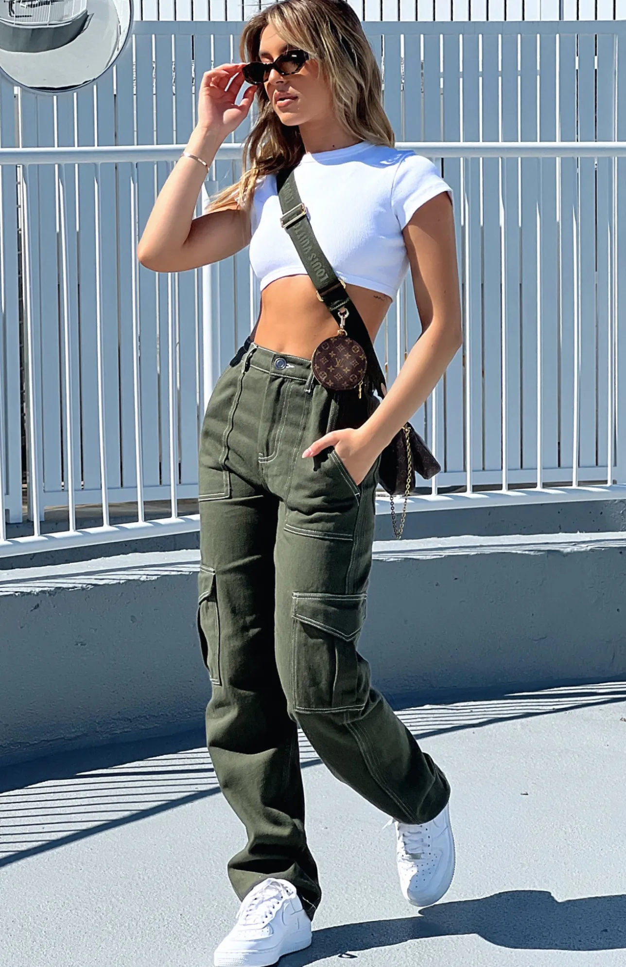 White Fox Boutique Keep On Moving Cargo Pants Khaki green Shop