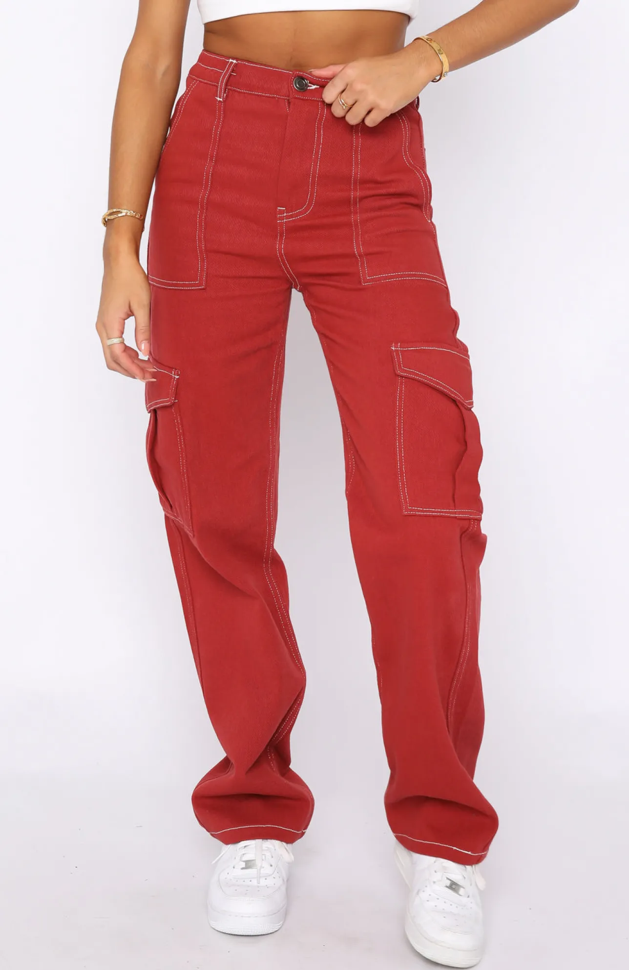 White Fox Boutique Keep On Moving Cargo Pants Rust red Shop
