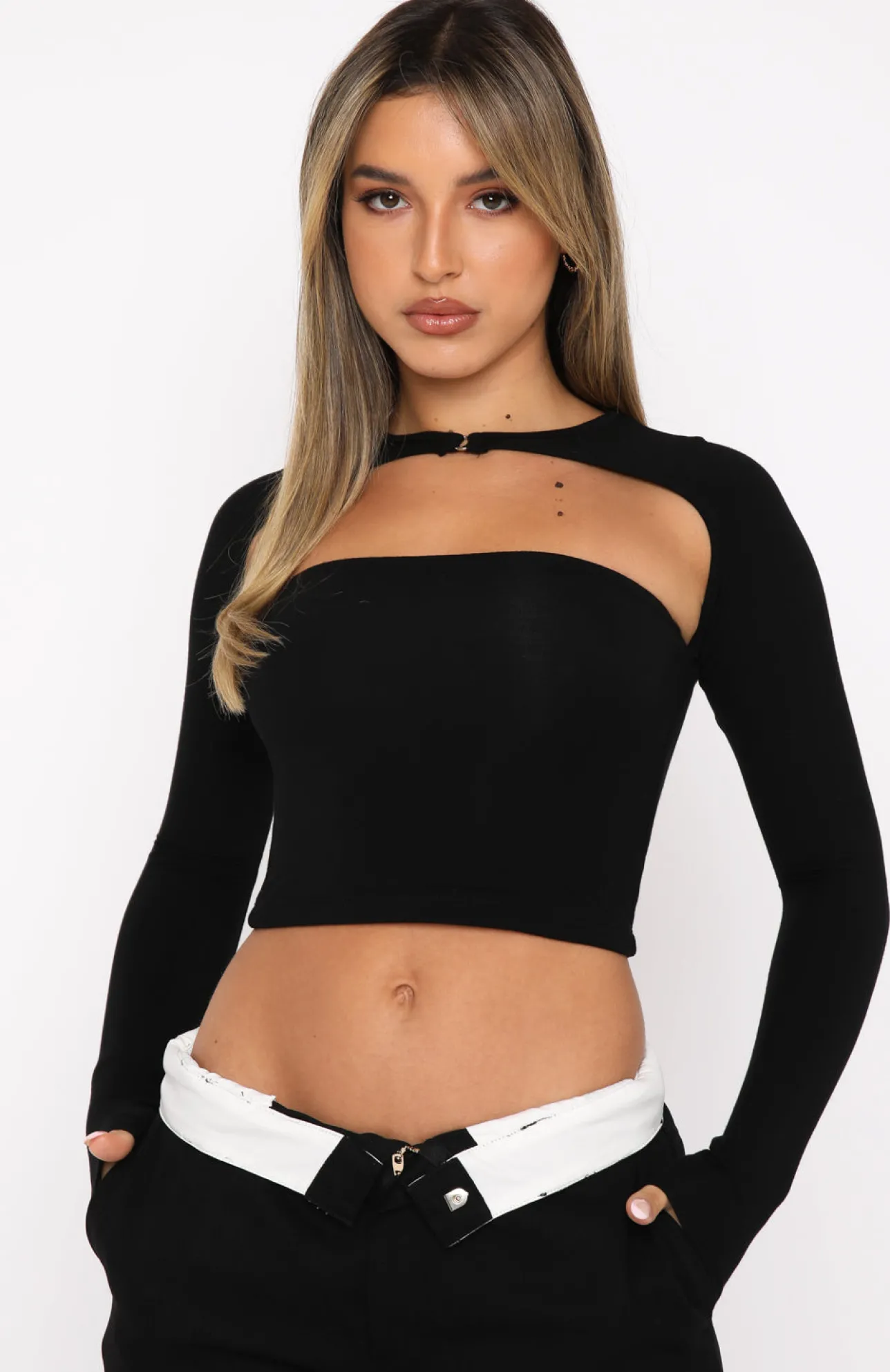 White Fox Boutique Keep Track Long Sleeve Crop black Cheap