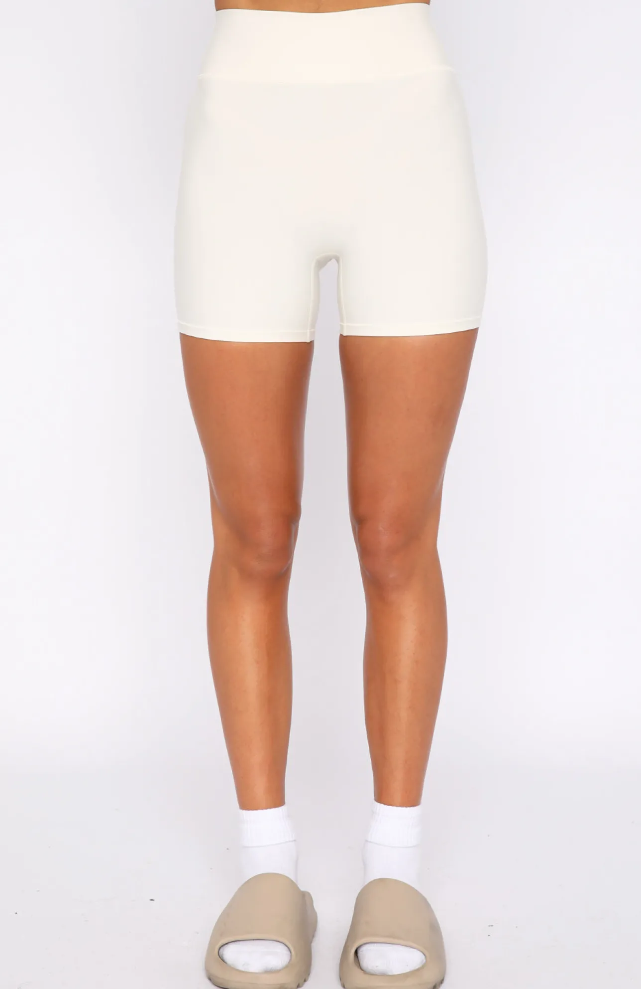 White Fox Boutique Keep Up High Waisted Shorts Stone nude Discount