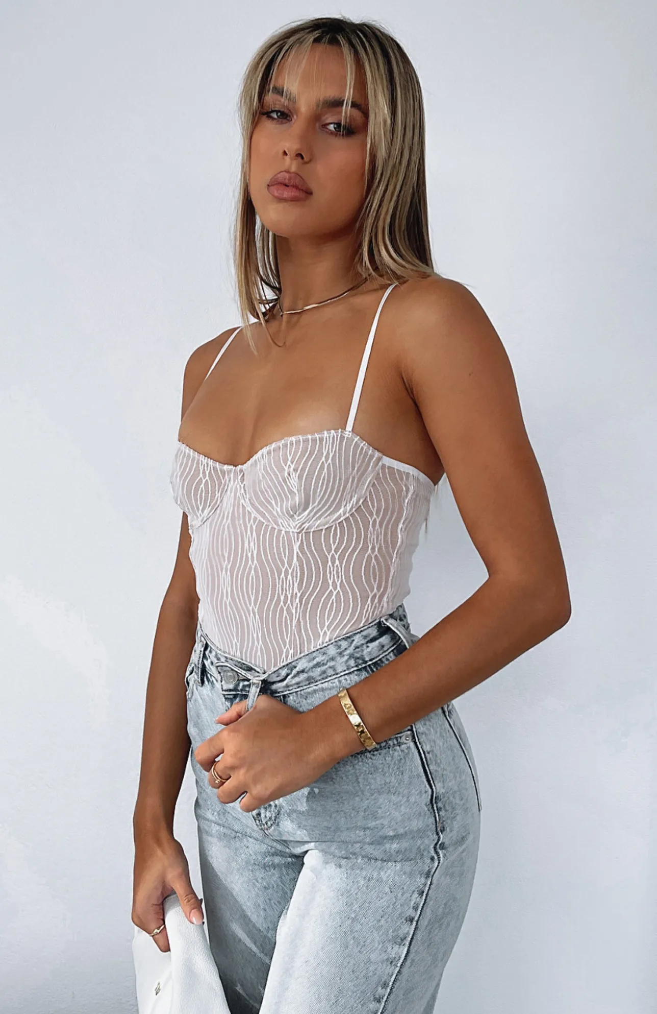 White Fox Boutique Keep Wishing Mesh Bodysuit white Cheap