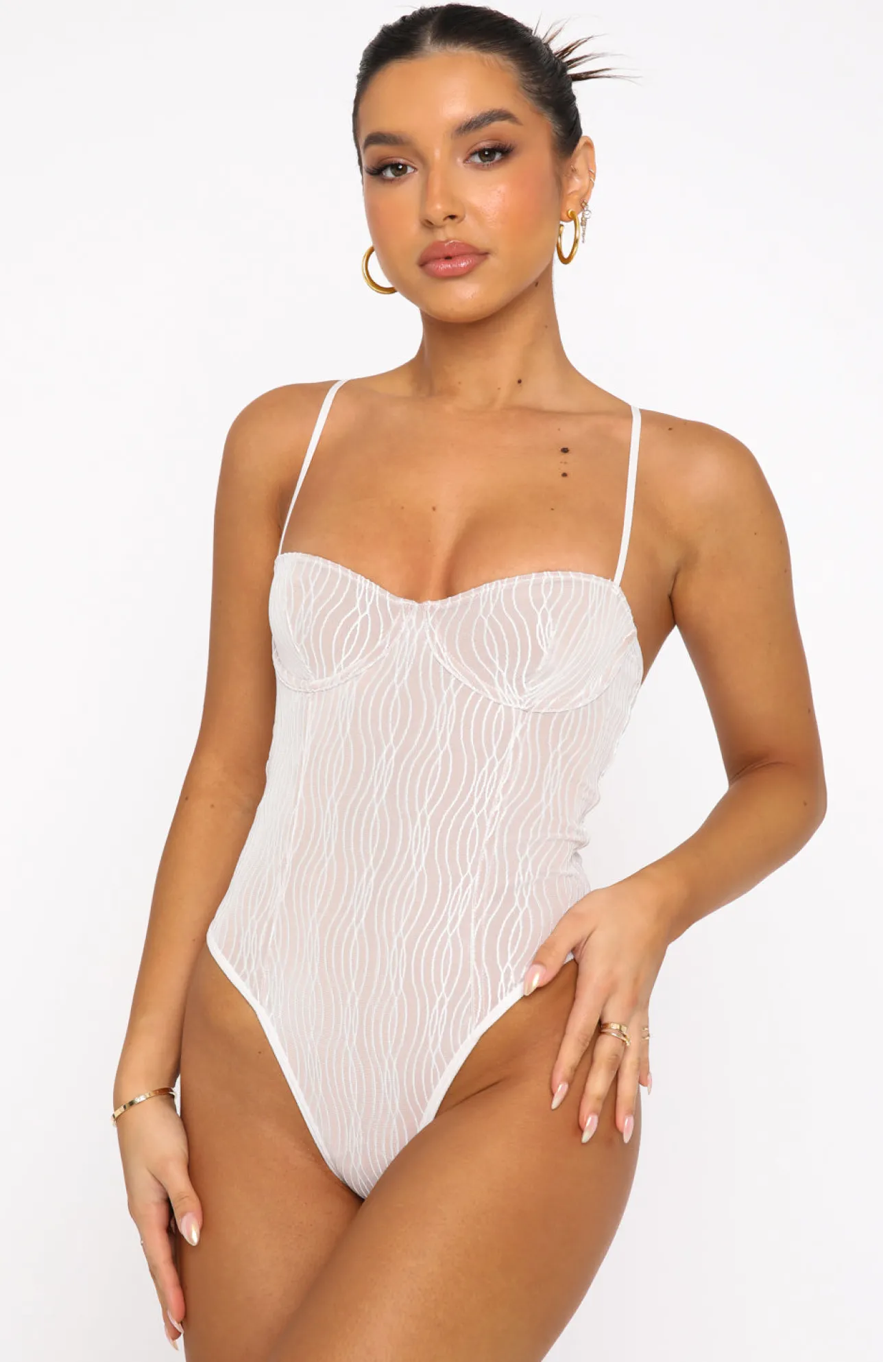 White Fox Boutique Keep Wishing Mesh Bodysuit white Cheap