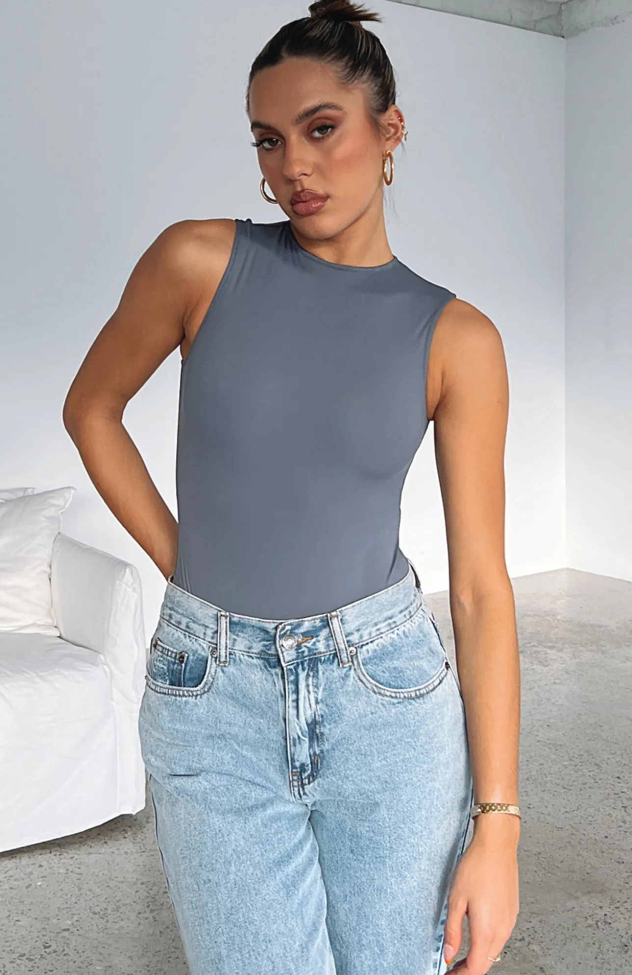White Fox Boutique Keep You Around Bodysuit Slate blue Cheap