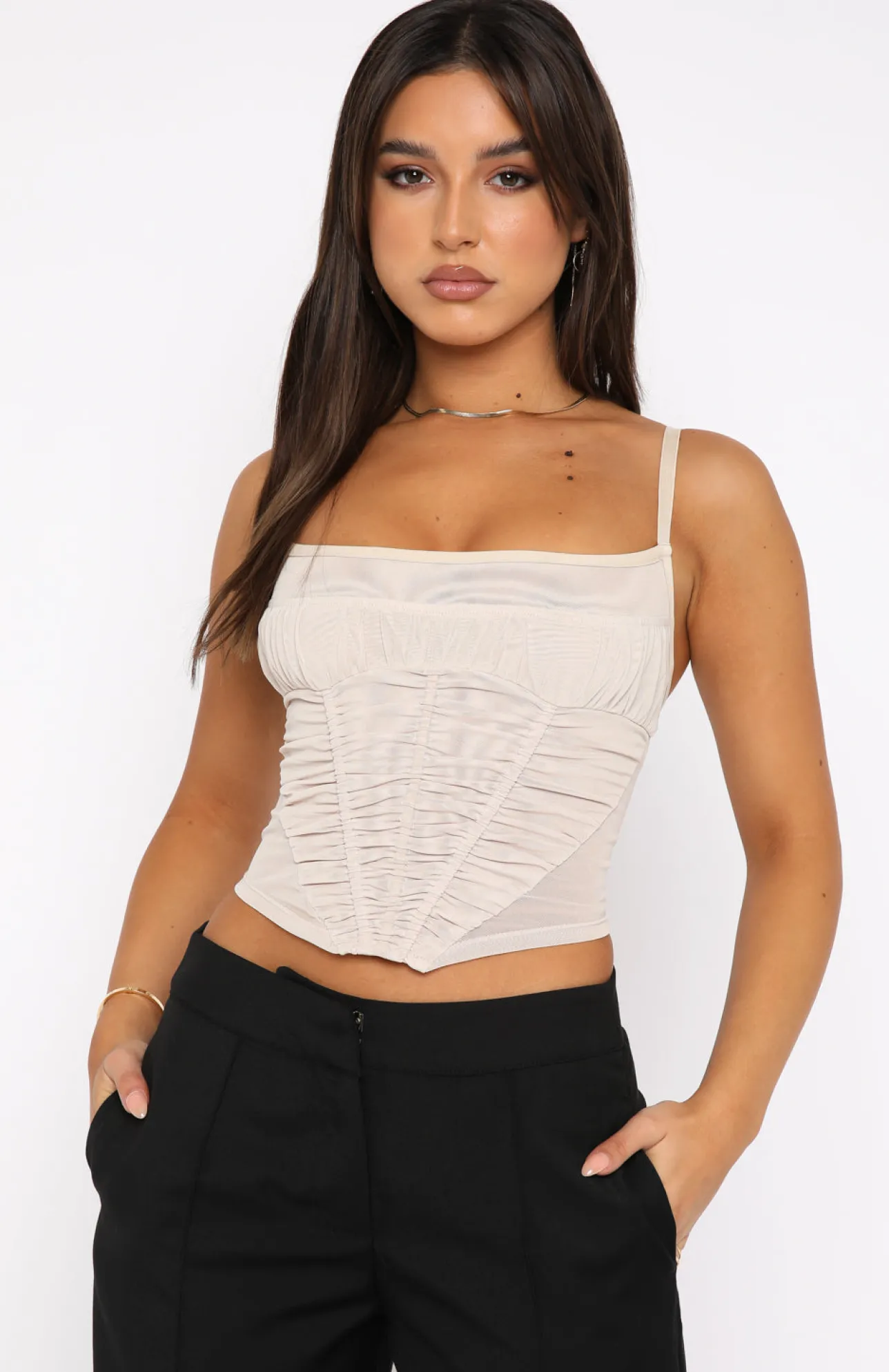 White Fox Boutique Keep Your Cool Mesh Bustier Stone nude Shop