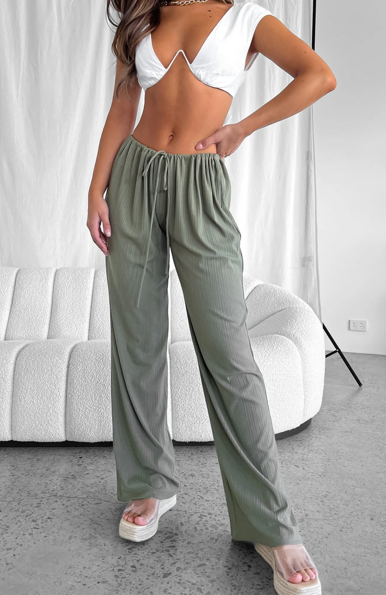 White Fox Boutique Keeping Score Pants Khaki green Store