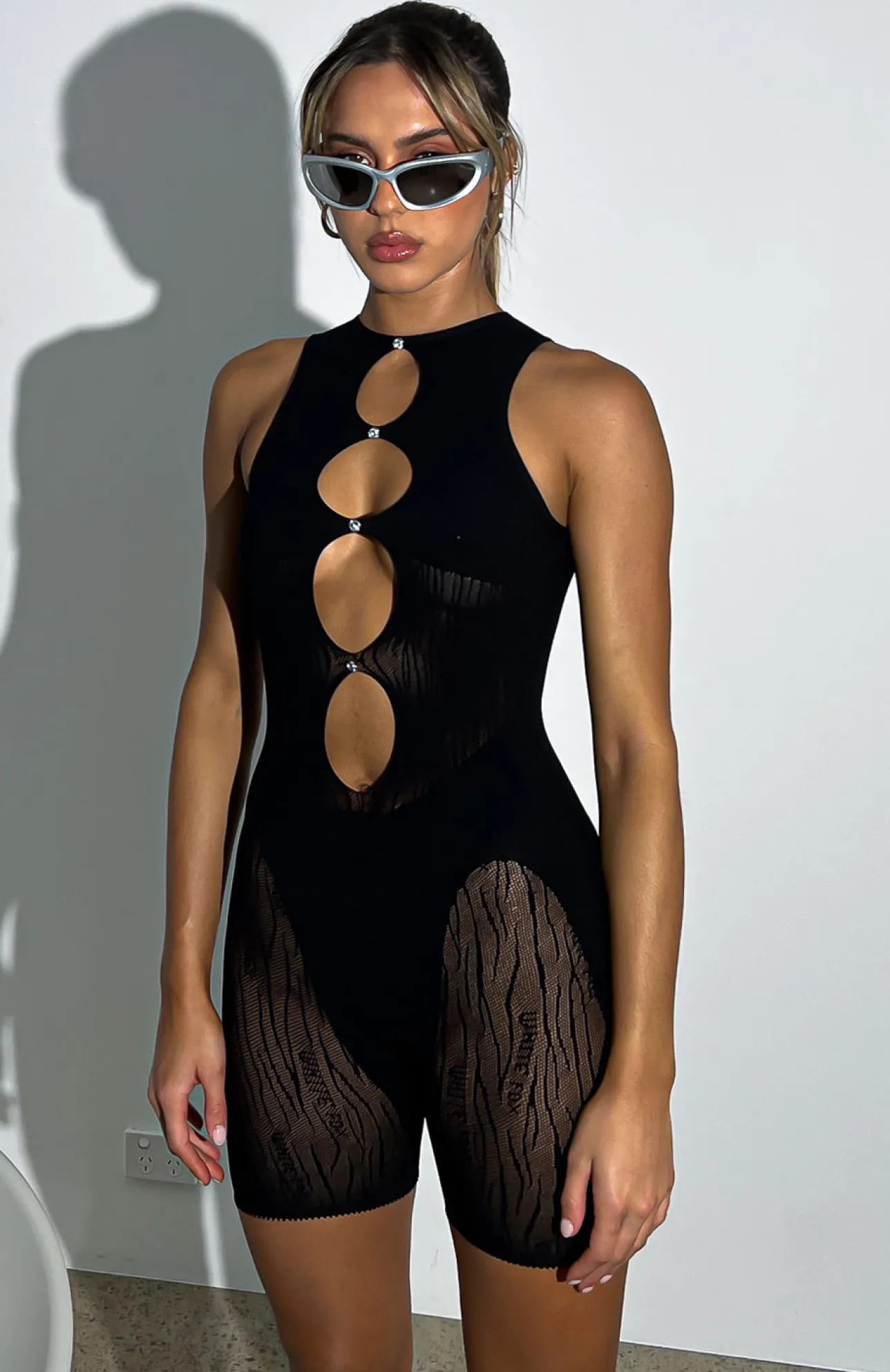 White Fox Boutique Knock Them Down Romper black Hot