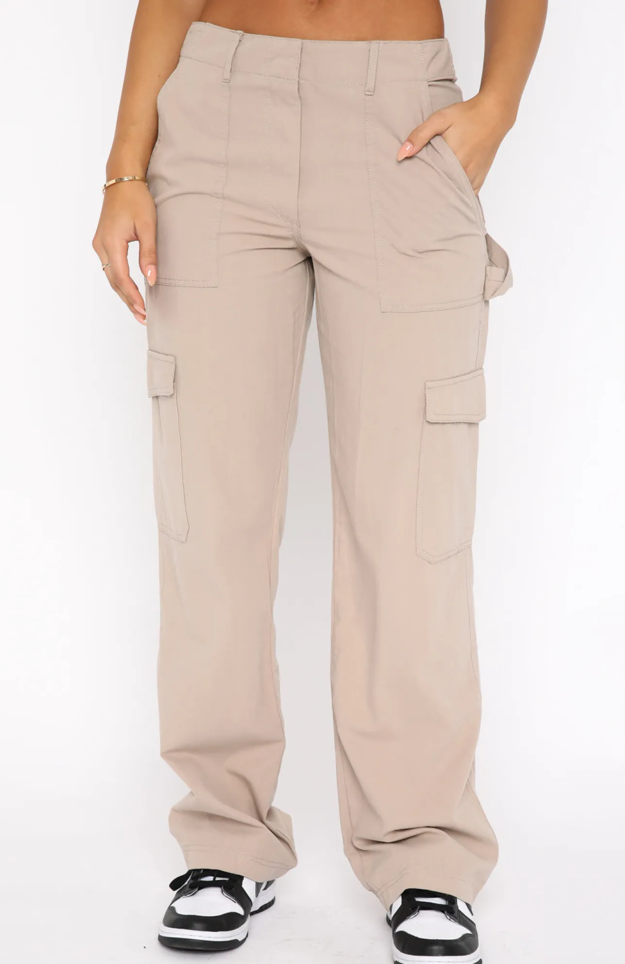 White Fox Boutique Know Your Worth Cargo Pants Beige nude Clearance