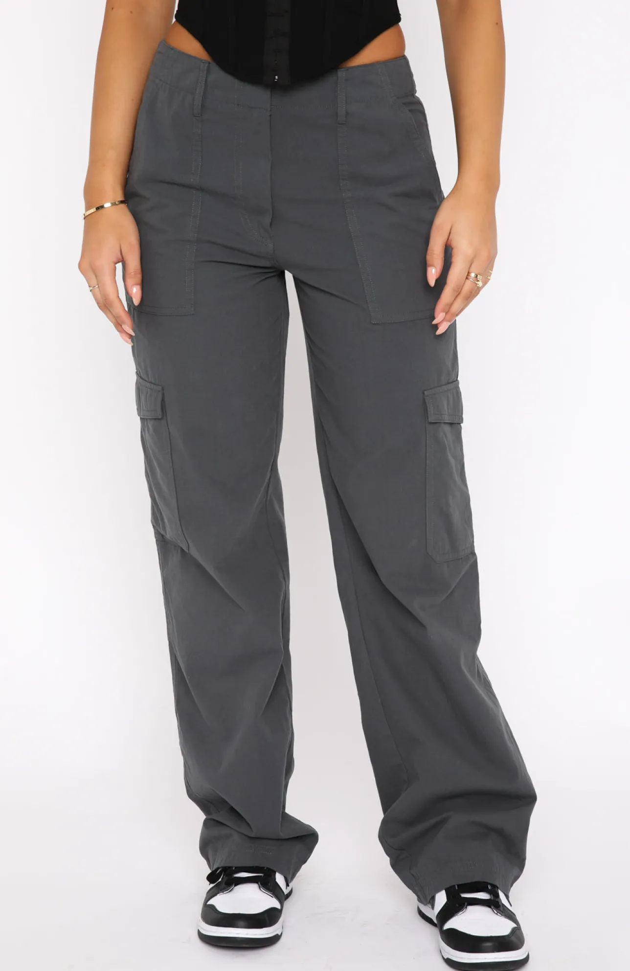 White Fox Boutique Know Your Worth Cargo Pants Charcoal grey Sale