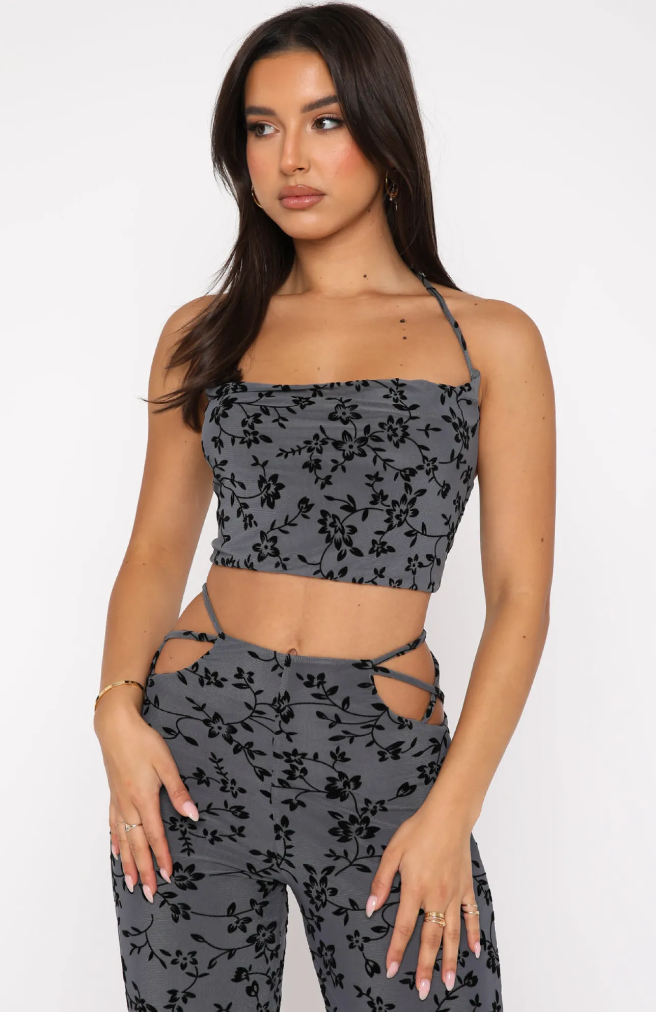 White Fox Boutique Late Night Thrills Crop Charcoal grey Flash Sale