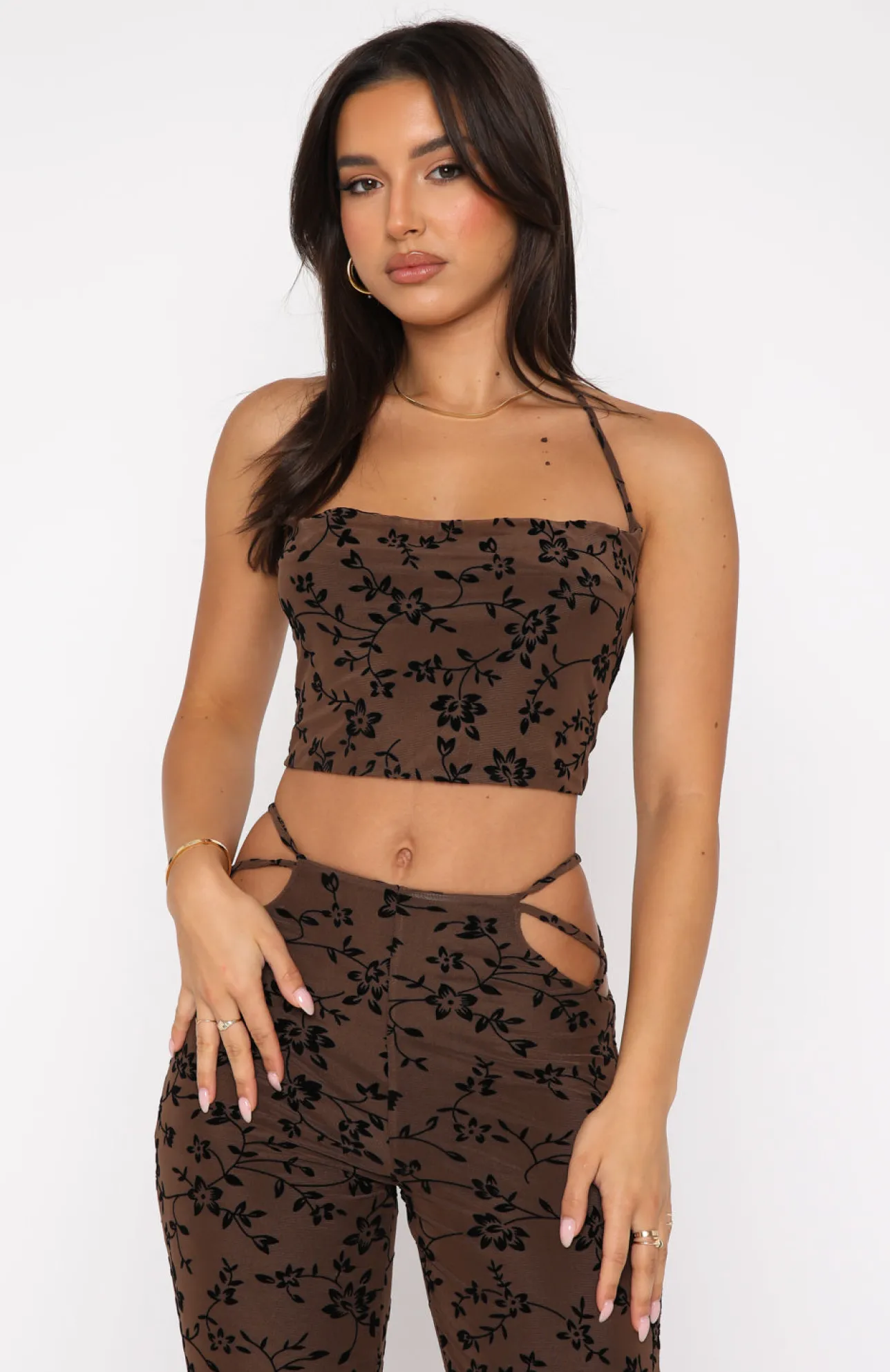 White Fox Boutique Late Night Thrills Crop Chocolate brown Cheap