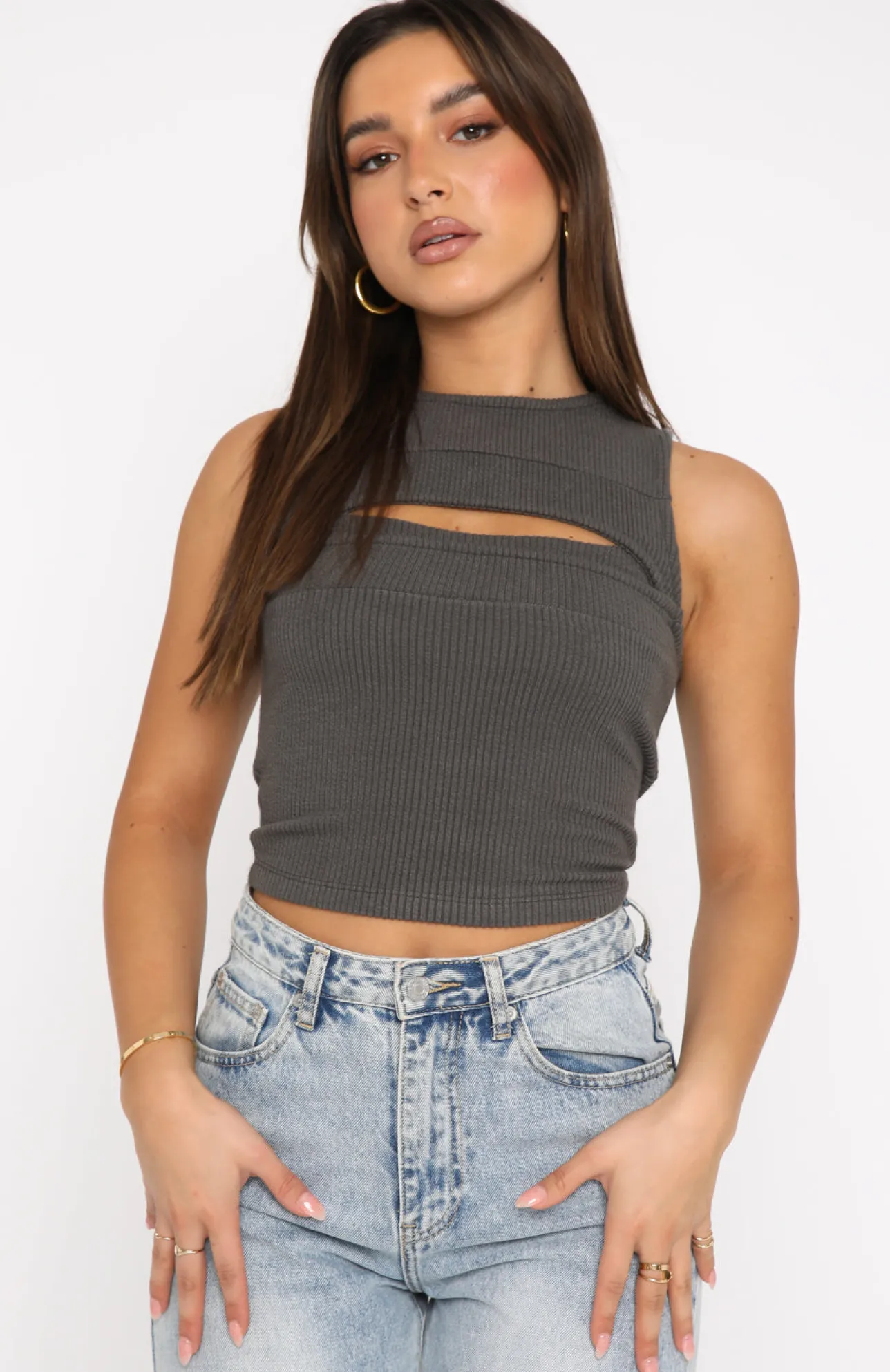 White Fox Boutique Learn The Ropes Crop Charcoal grey Hot